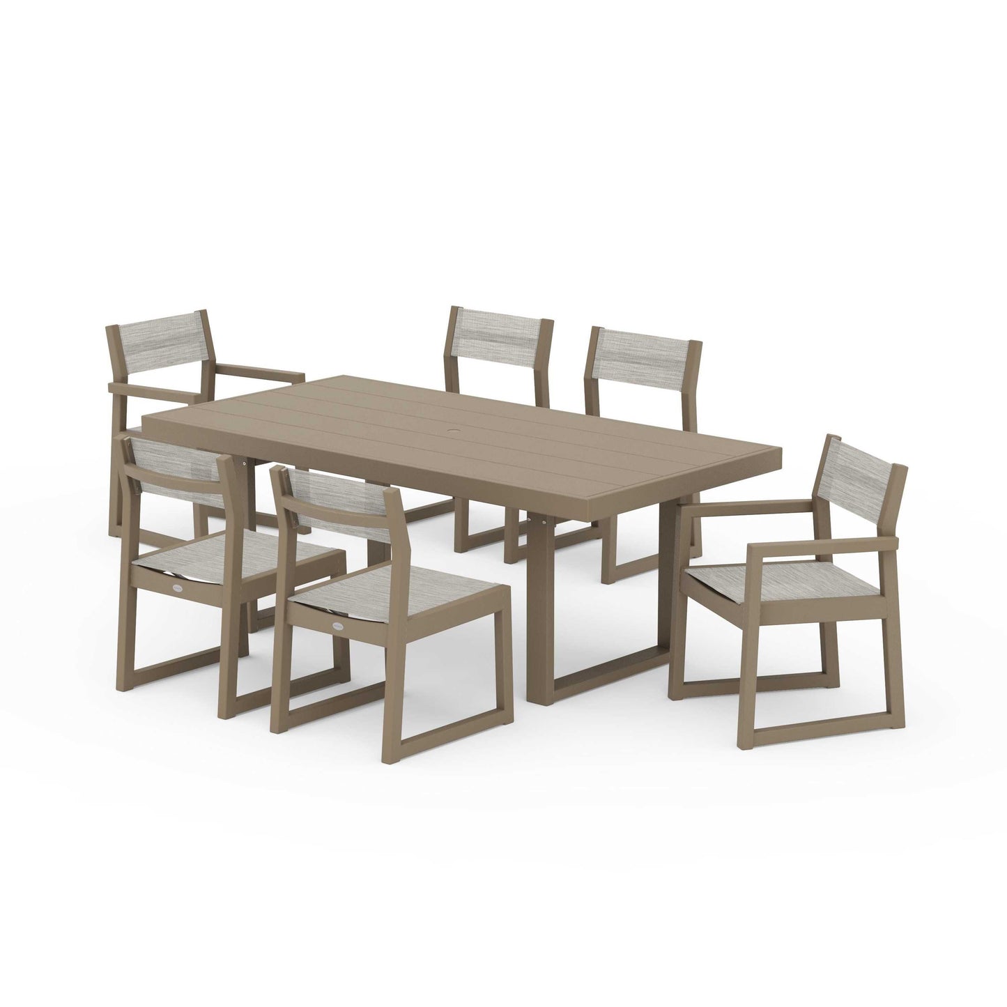 POLYWOOD EDGE Sling 7-Piece Dining Set — Vintage Sahara / Birch Sling
