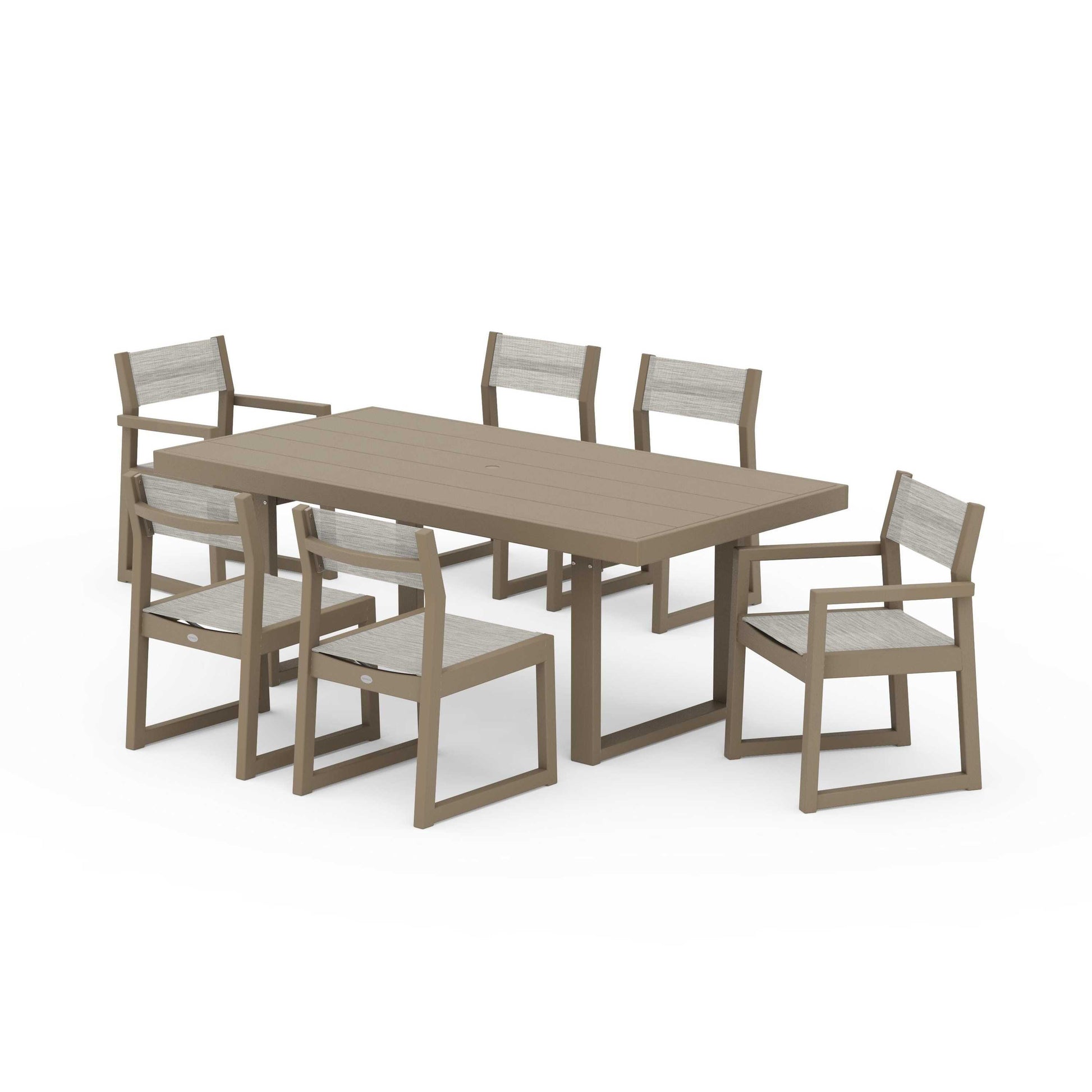 POLYWOOD EDGE Sling 7-Piece Dining Set — Vintage Sahara / Birch Sling
