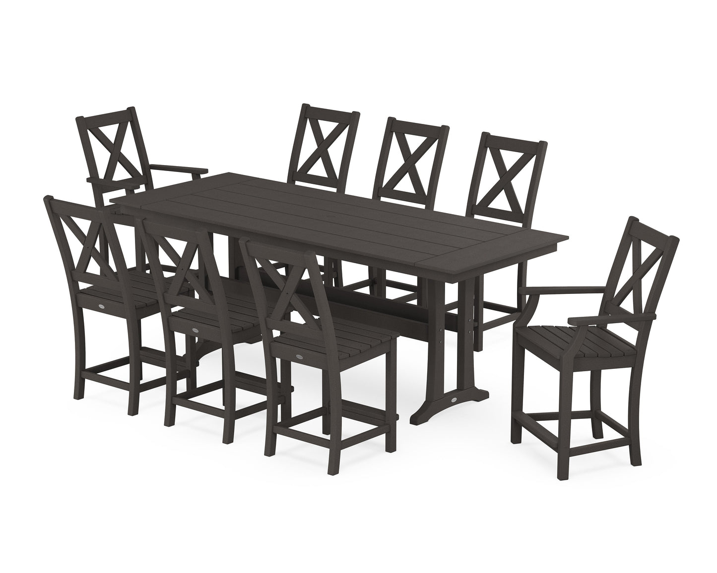 POLYWOOD Braxton 9-Piece Farmhouse Counter Set with Trestle Legs — Vintage Coffee