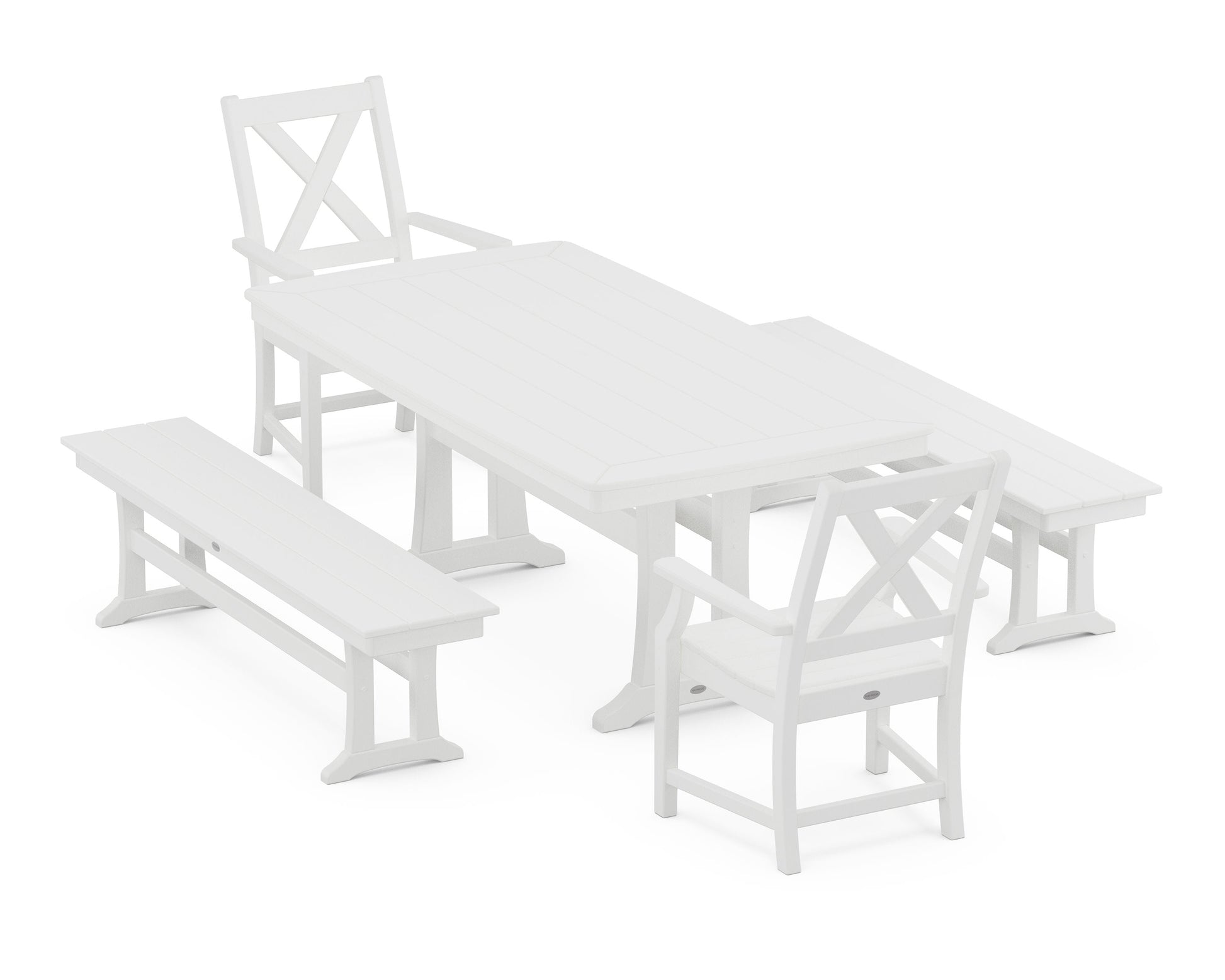 POLYWOOD Braxton 5-Piece Dining Set with Trestle Legs — White