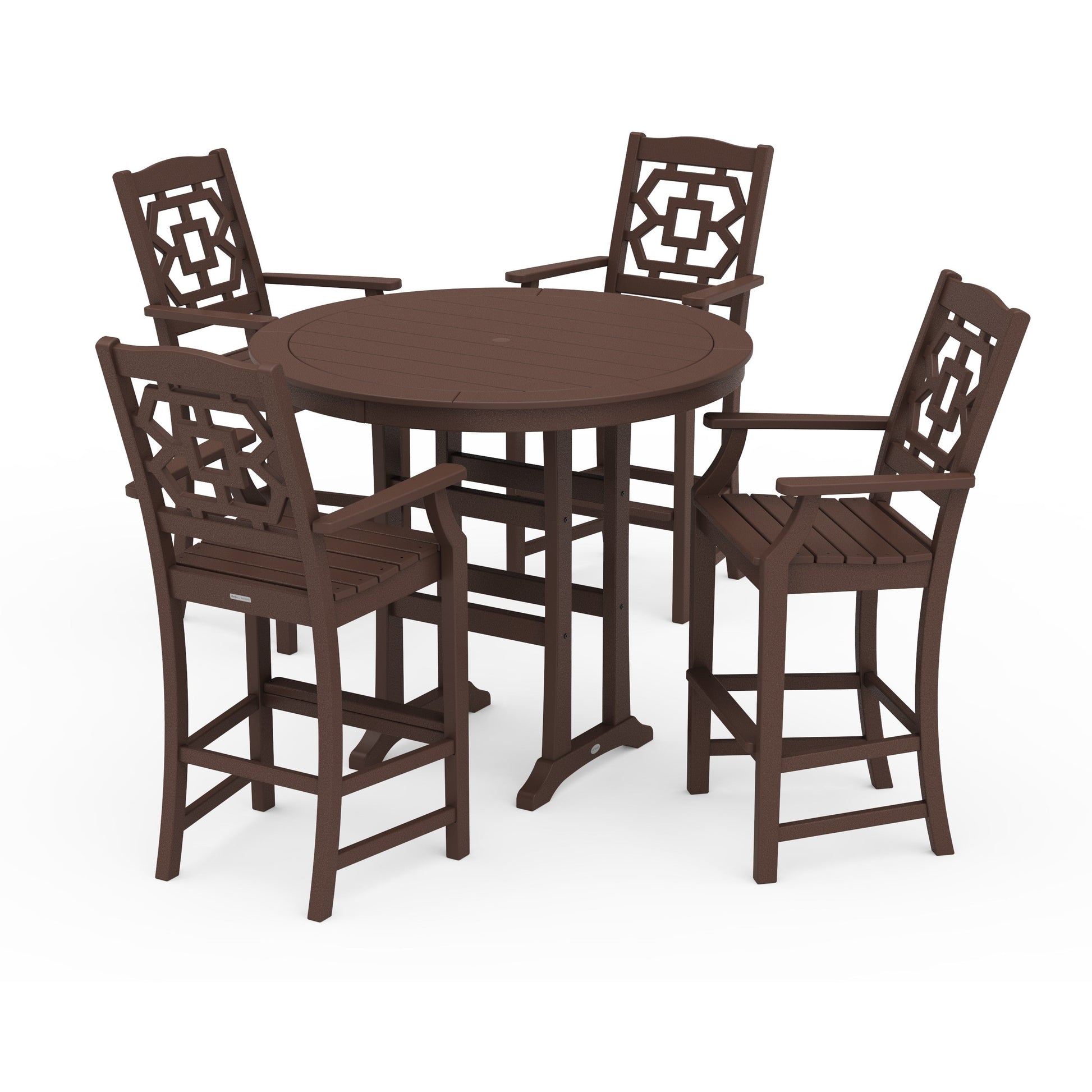 POLYWOOD Chinoiserie 5-Piece Round Bar Set — Mahogany