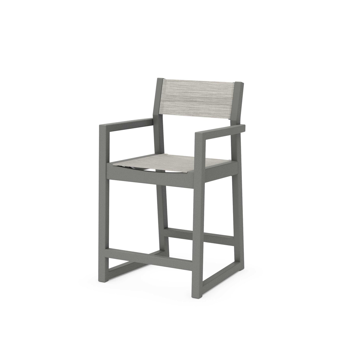 POLYWOOD EDGE Sling Counter Arm Chair — Slate Grey / Birch Sling