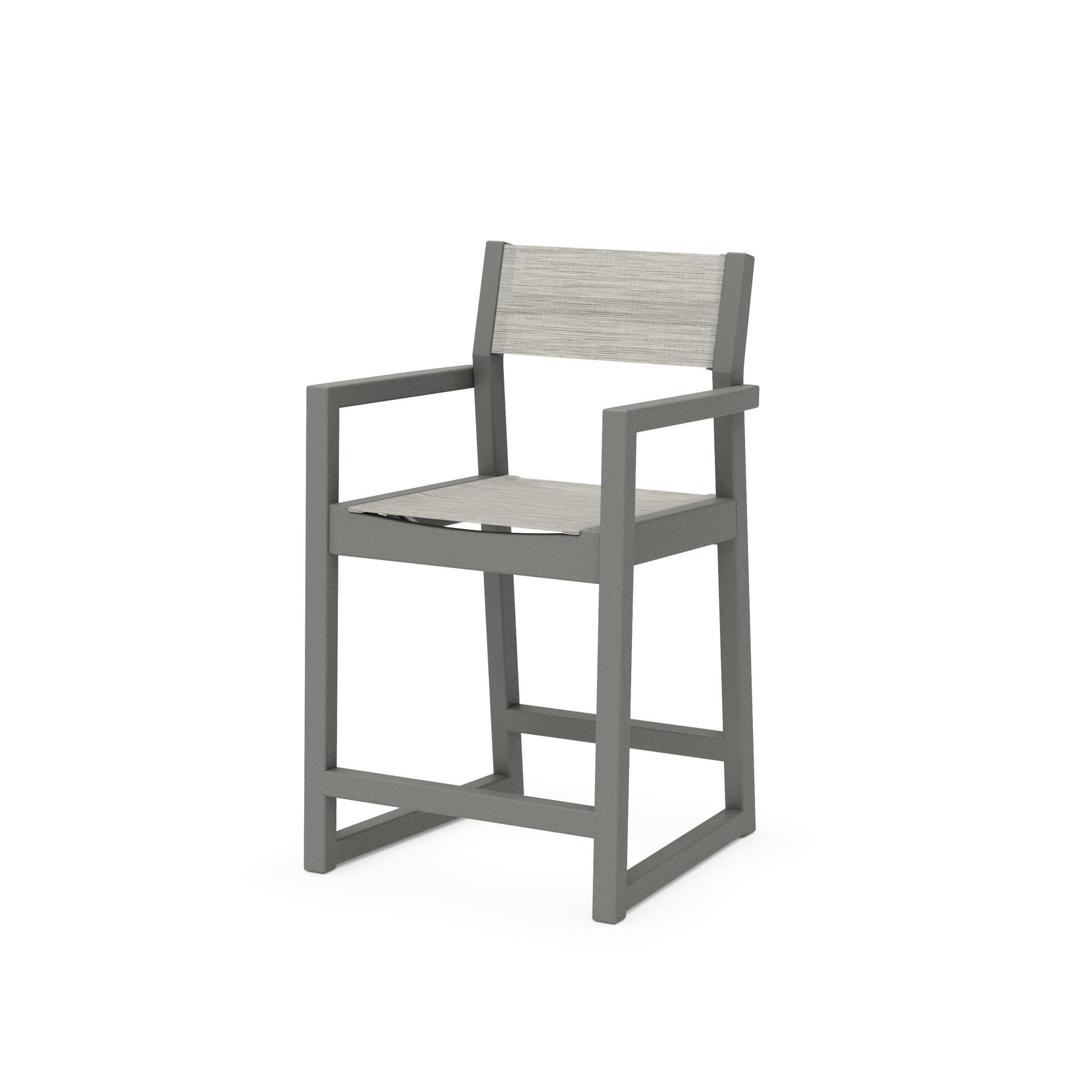 POLYWOOD EDGE Sling Counter Arm Chair — Slate Grey / Birch Sling