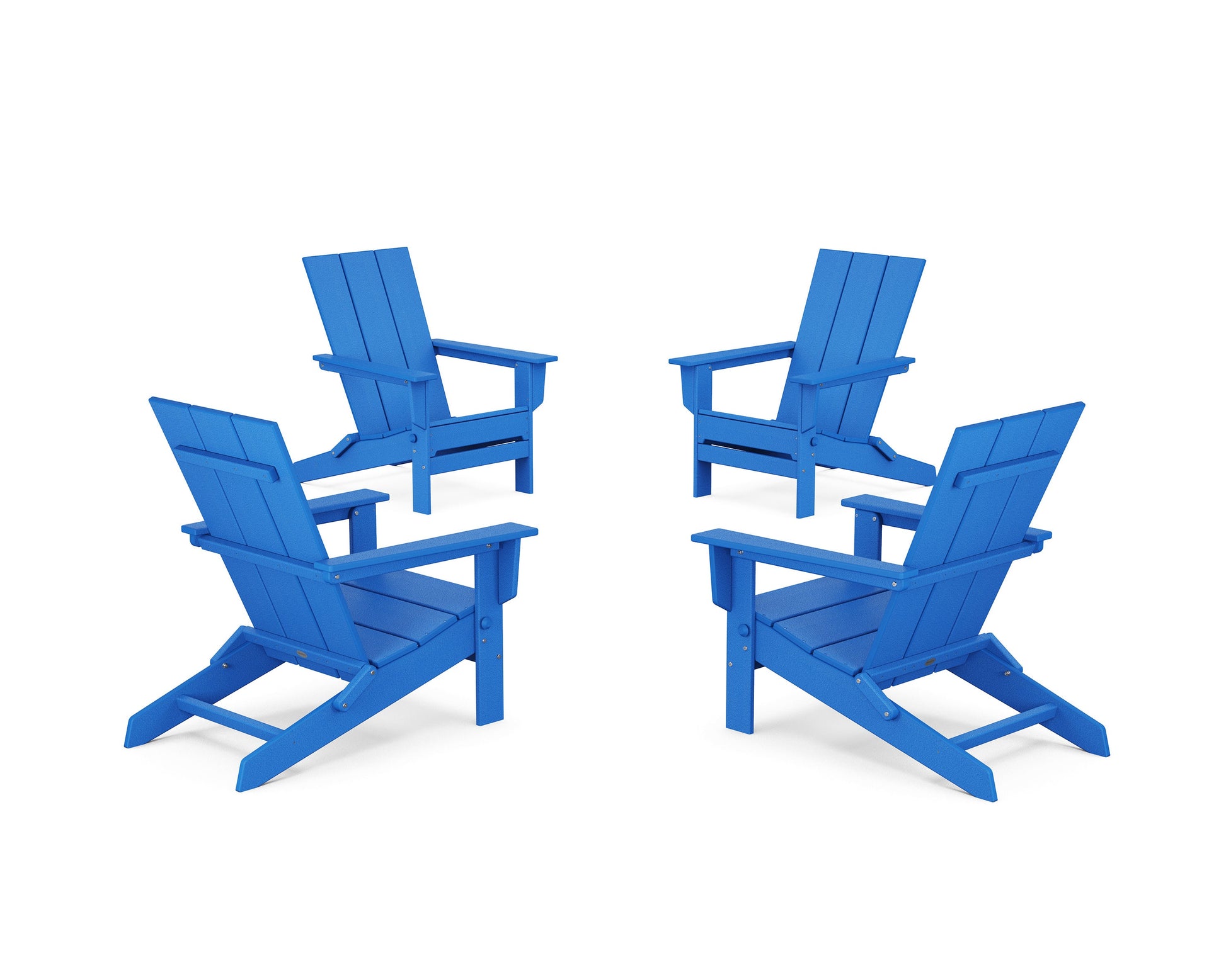 POLYWOOD 4-Piece Modern Studio Folding Adirondack Chair Conversation Set — Pacific Blue