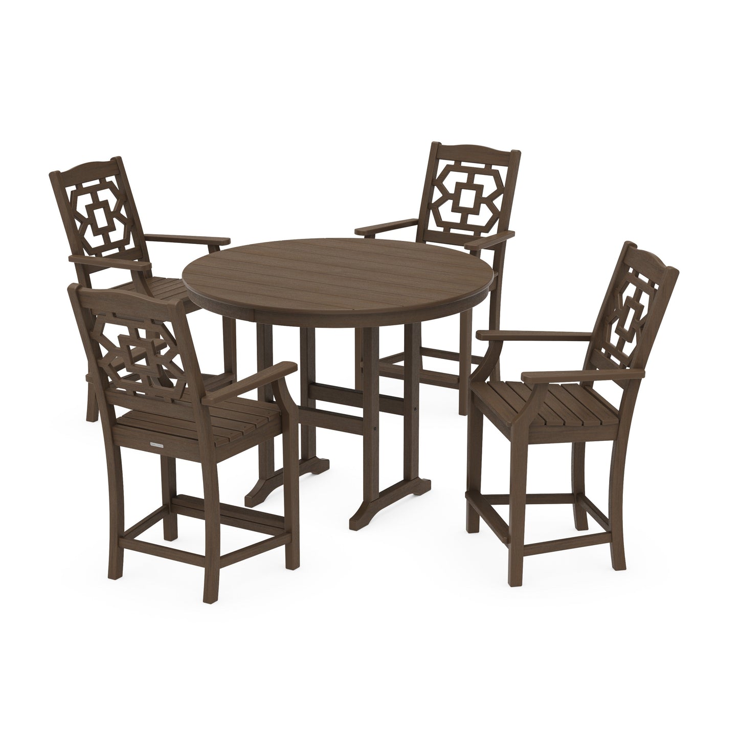 POLYWOOD Chinoiserie 5-Piece Round Farmhouse Counter Set — Kona