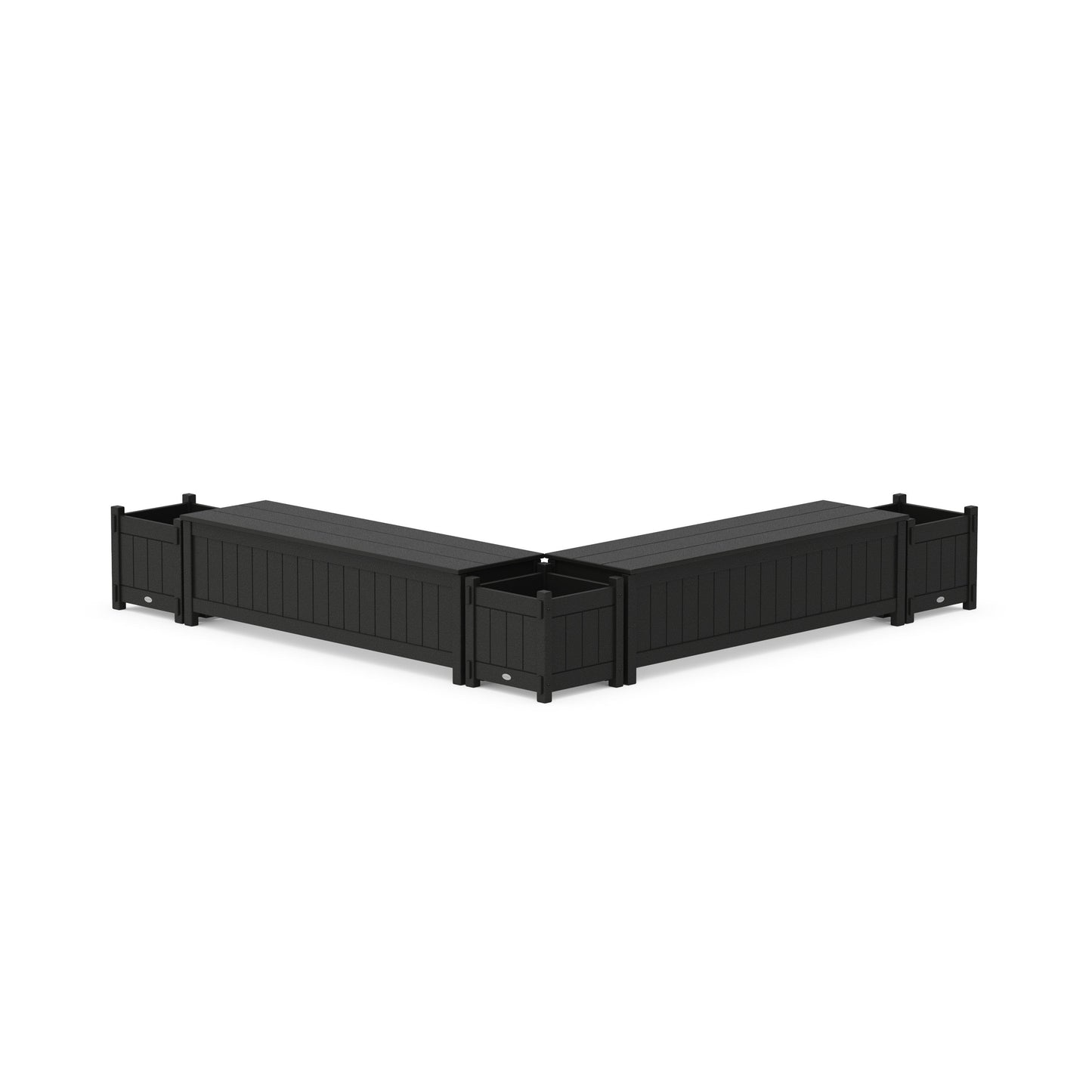 POLYWOOD 60" Vineyard L- Shaped Planter Storage Bench Corner Set — Black
