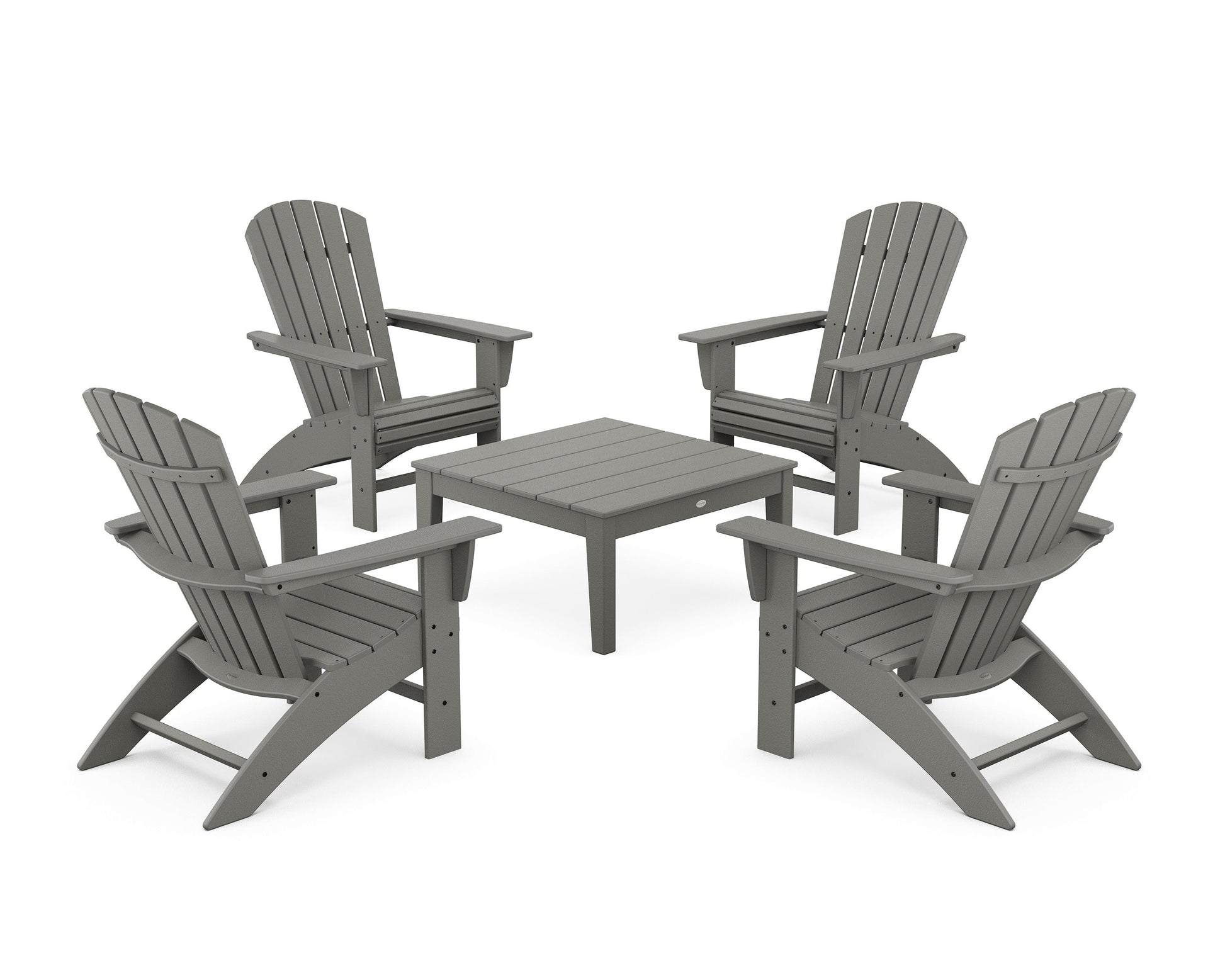 POLYWOOD 5-Piece Nautical Curveback Adirondack Chair Conversation Set with 36" Conversation Table — Slate Grey