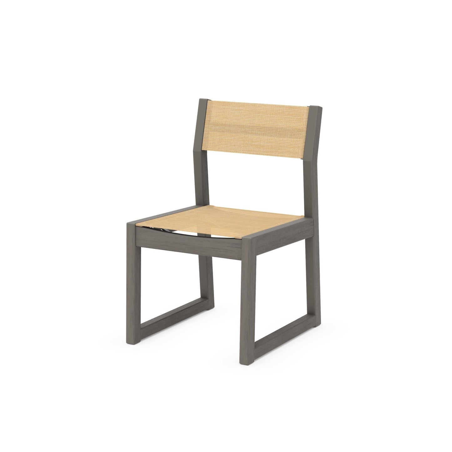 POLYWOOD EDGE Sling Dining Side Chair — Driftwood / Dupioni Apricot Sling