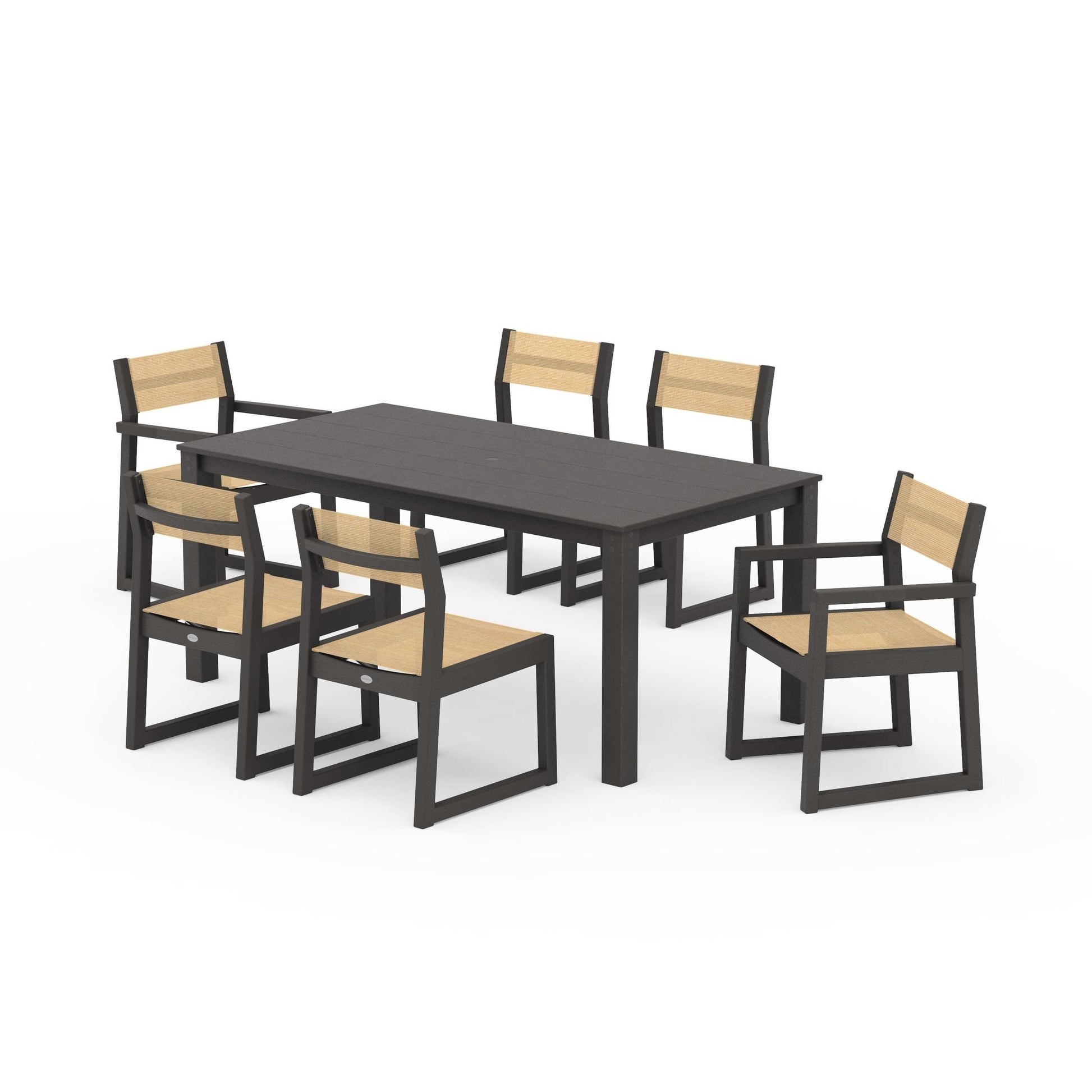 POLYWOOD EDGE Sling 7-Piece Parsons Dining Set — Vintage Coffee / Dupioni Apricot Sling