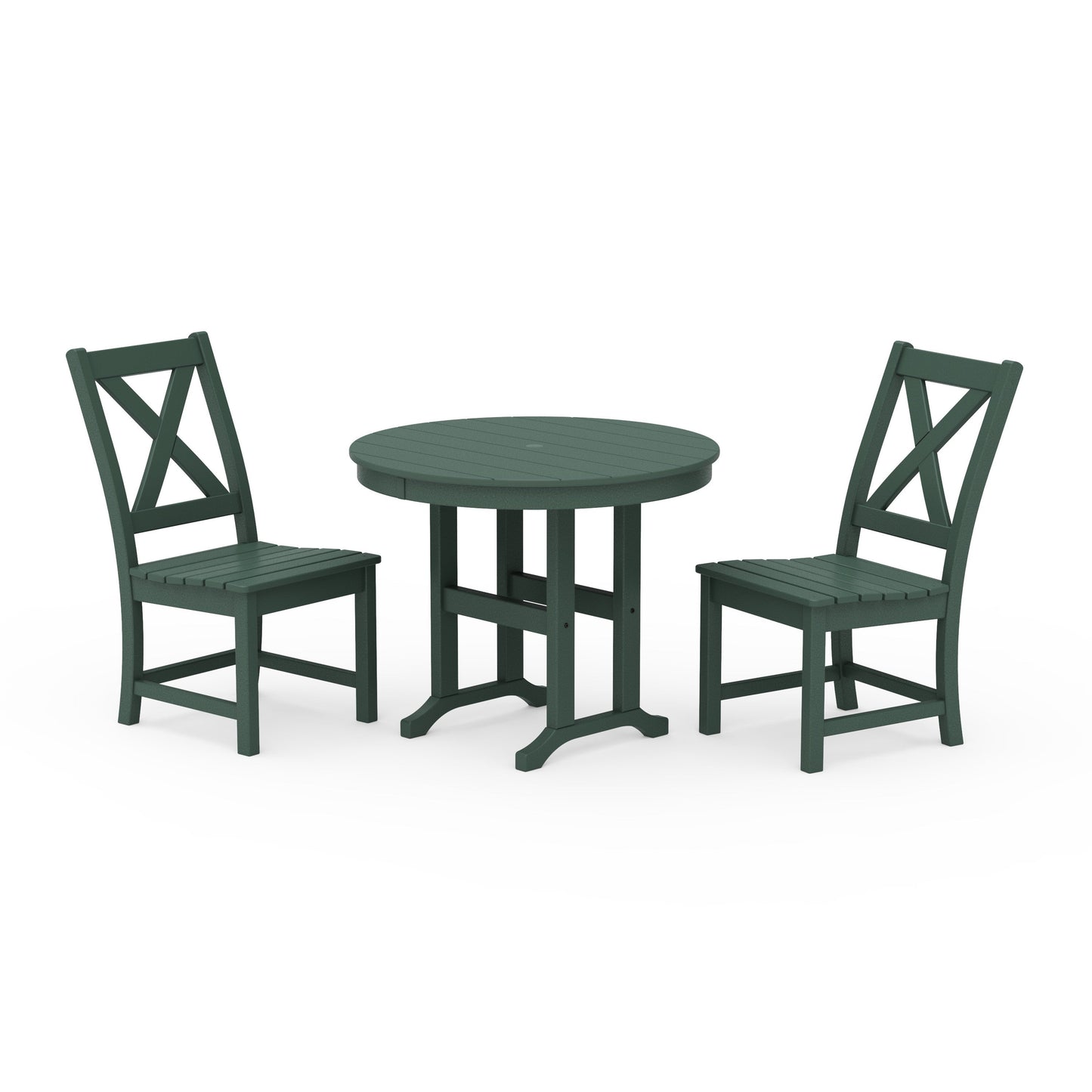 POLYWOOD Braxton Side Chair 3-Piece Round Dining Set — Green