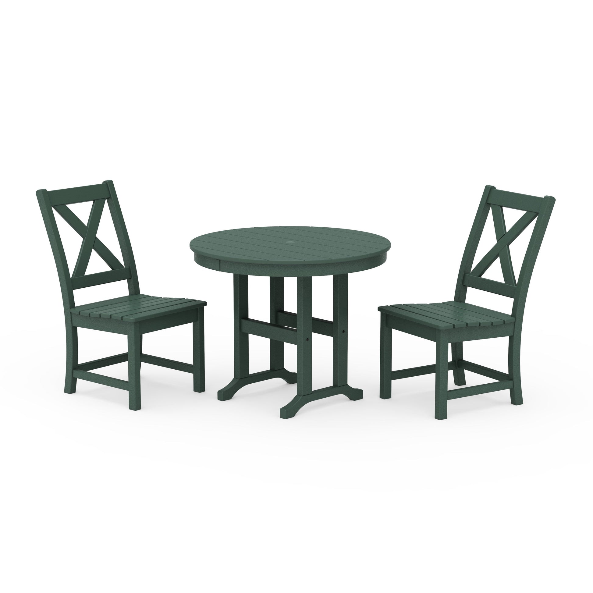 POLYWOOD Braxton Side Chair 3-Piece Round Dining Set — Green