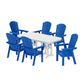 POLYWOOD Nautical Curveback Adirondack 7-Piece Dining Set — Pacific Blue / White