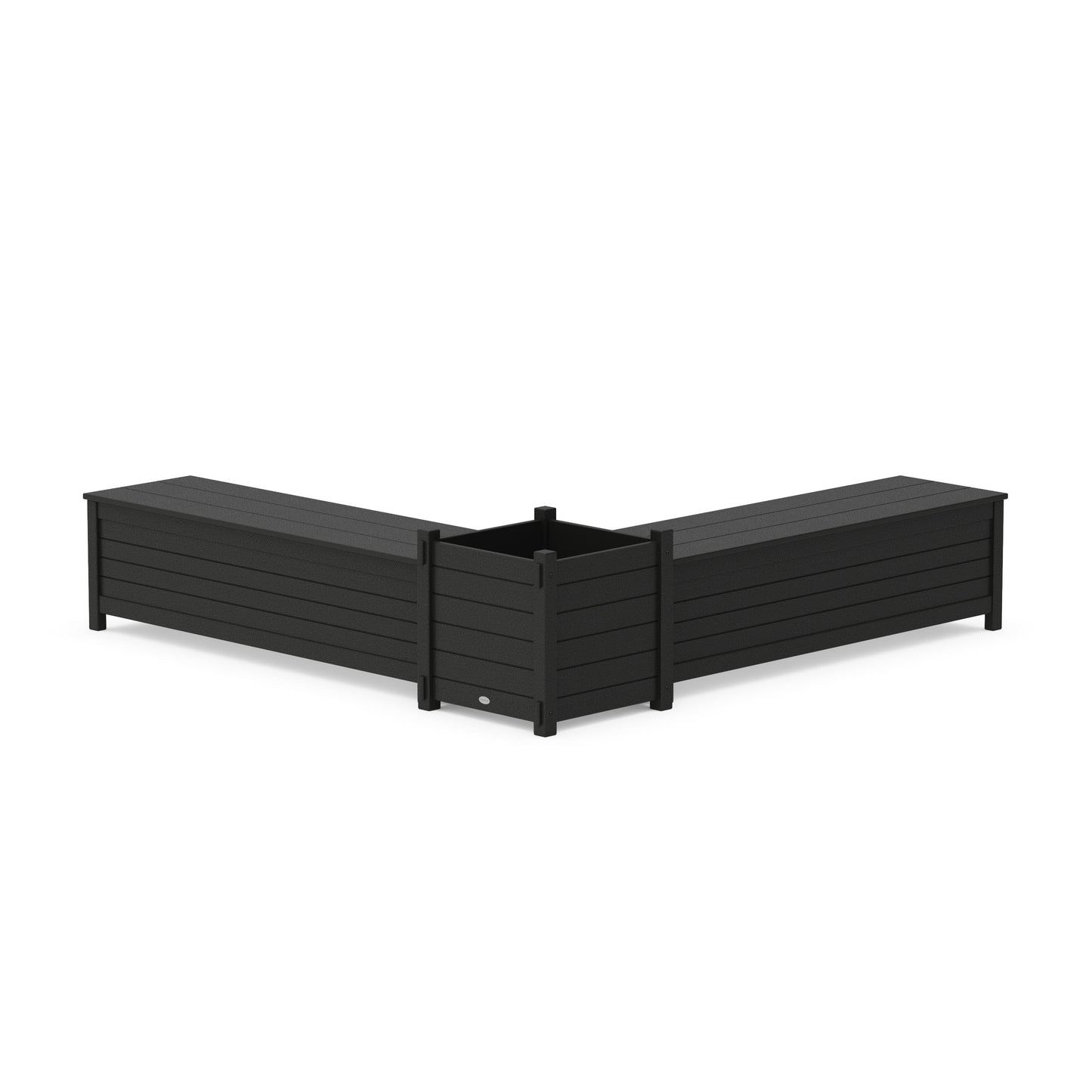 POLYWOOD 60" Nautical L- Shaped Planter Storage Bench Set- Large — Black