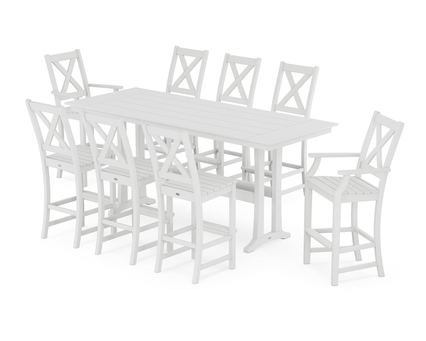POLYWOOD Braxton 9-Piece Farmhouse Bar Set with Trestle Legs — White