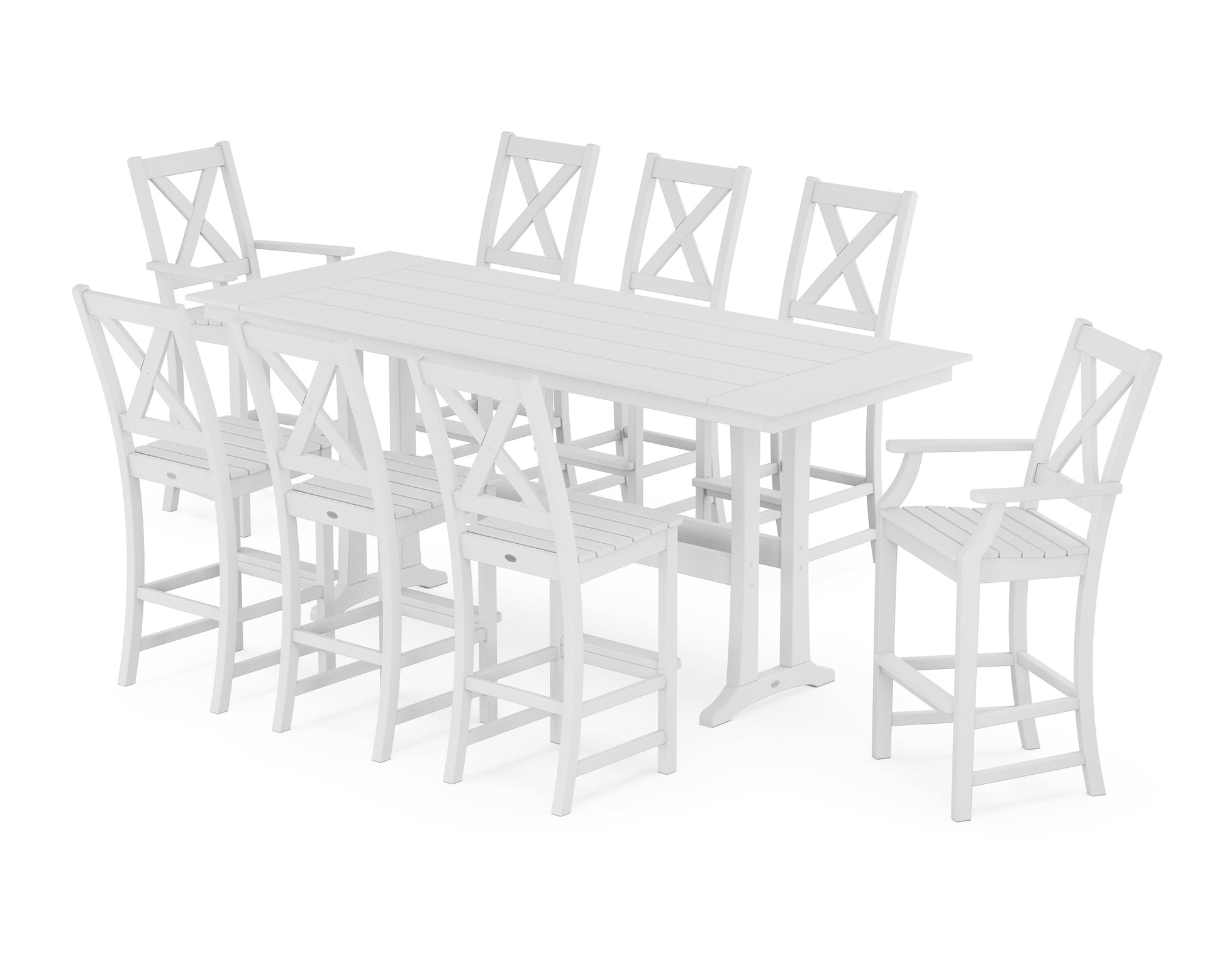 POLYWOOD Braxton 9-Piece Farmhouse Bar Set with Trestle Legs — White