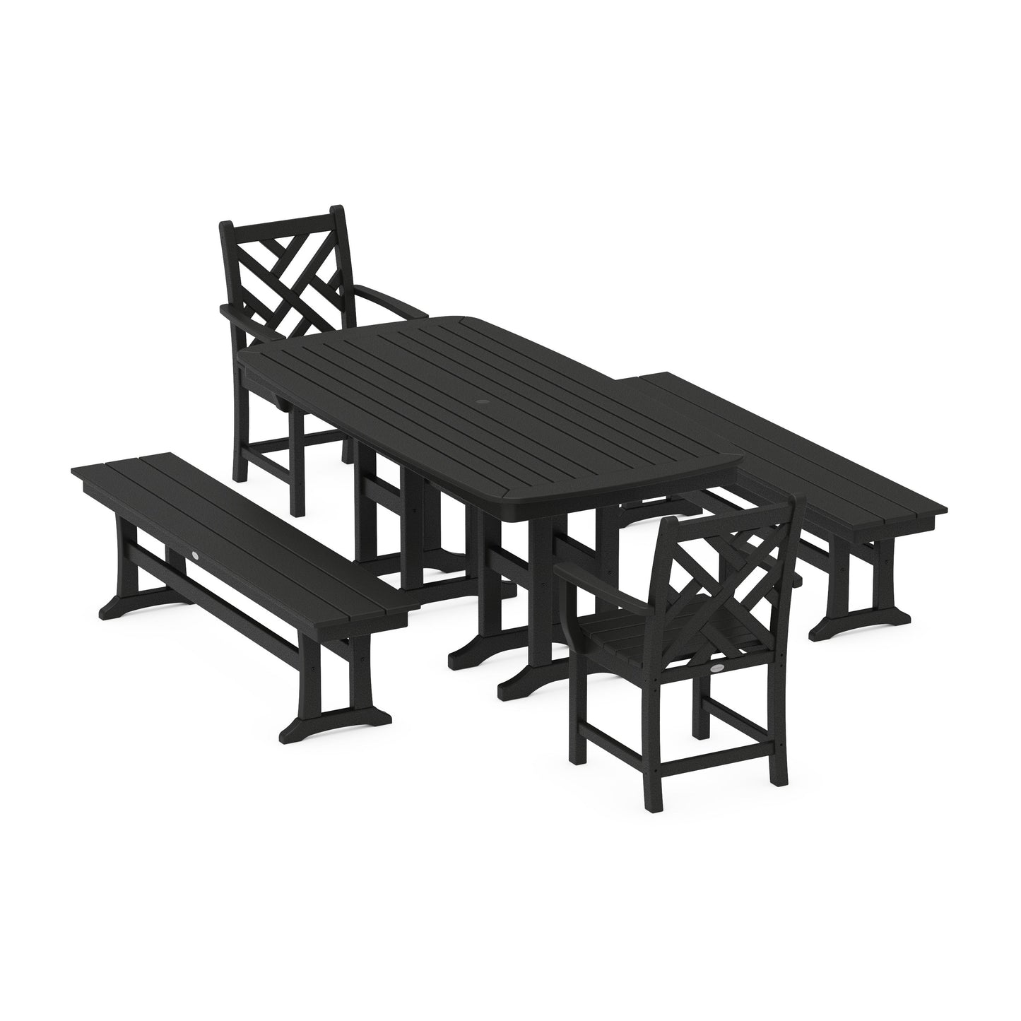 POLYWOOD Chippendale 5-Piece Dining Set with Benches — Black
