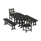 POLYWOOD Chippendale 5-Piece Dining Set with Benches — Black