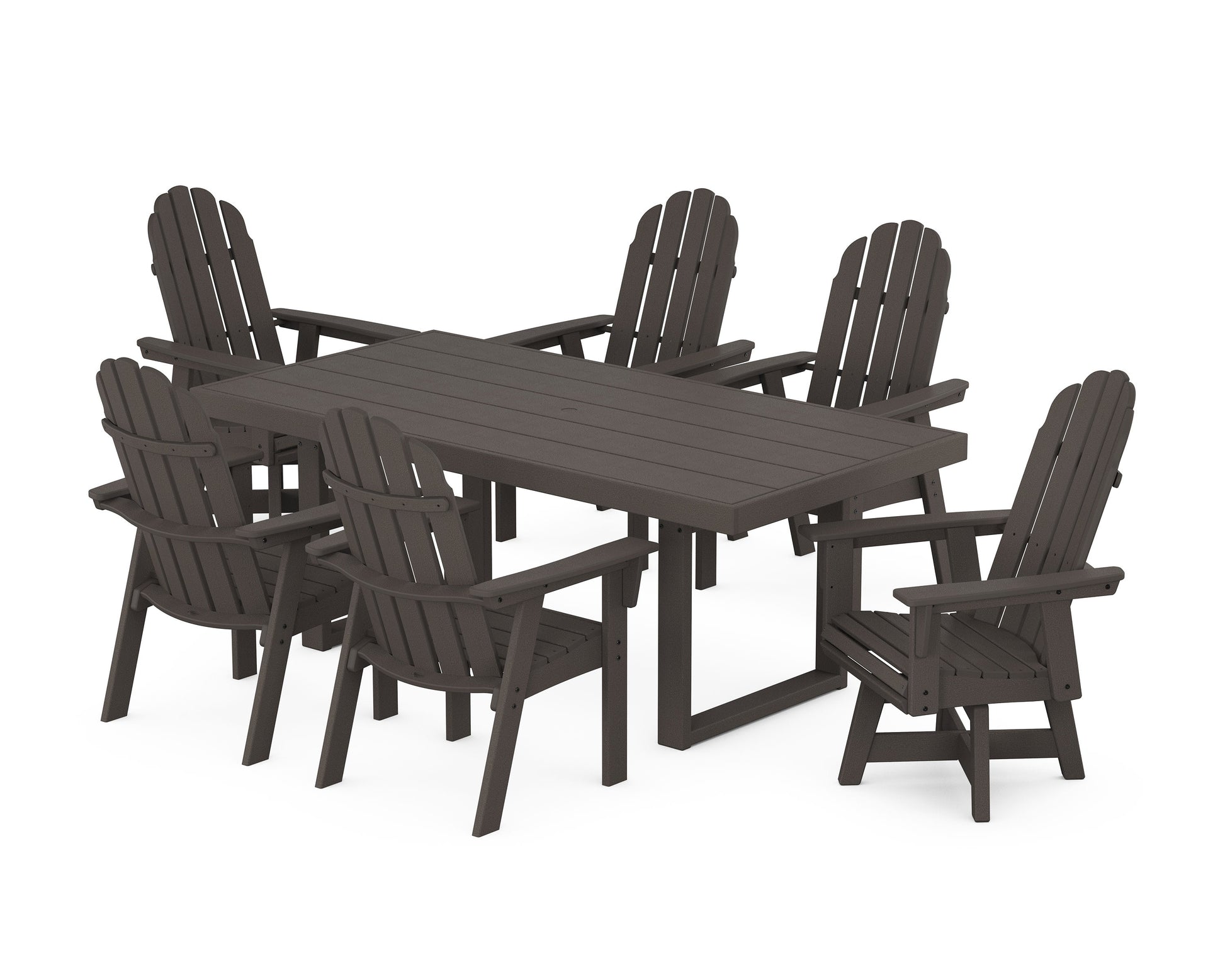 POLYWOOD Vineyard Curveback Adirondack Swivel Chair 7-Piece Dining Set — Vintage Coffee