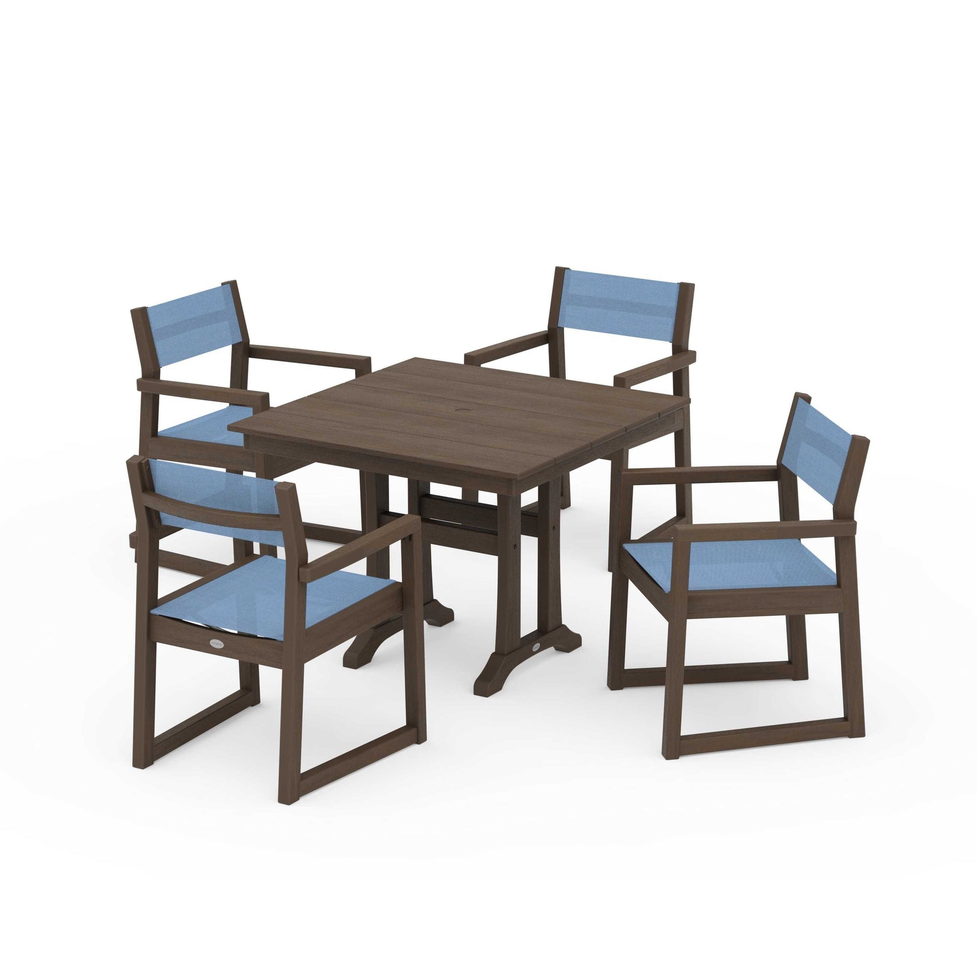 POLYWOOD EDGE Sling 5-Piece Farmhouse Dining Set with Trestle Legs — Kona / Poolside Sling