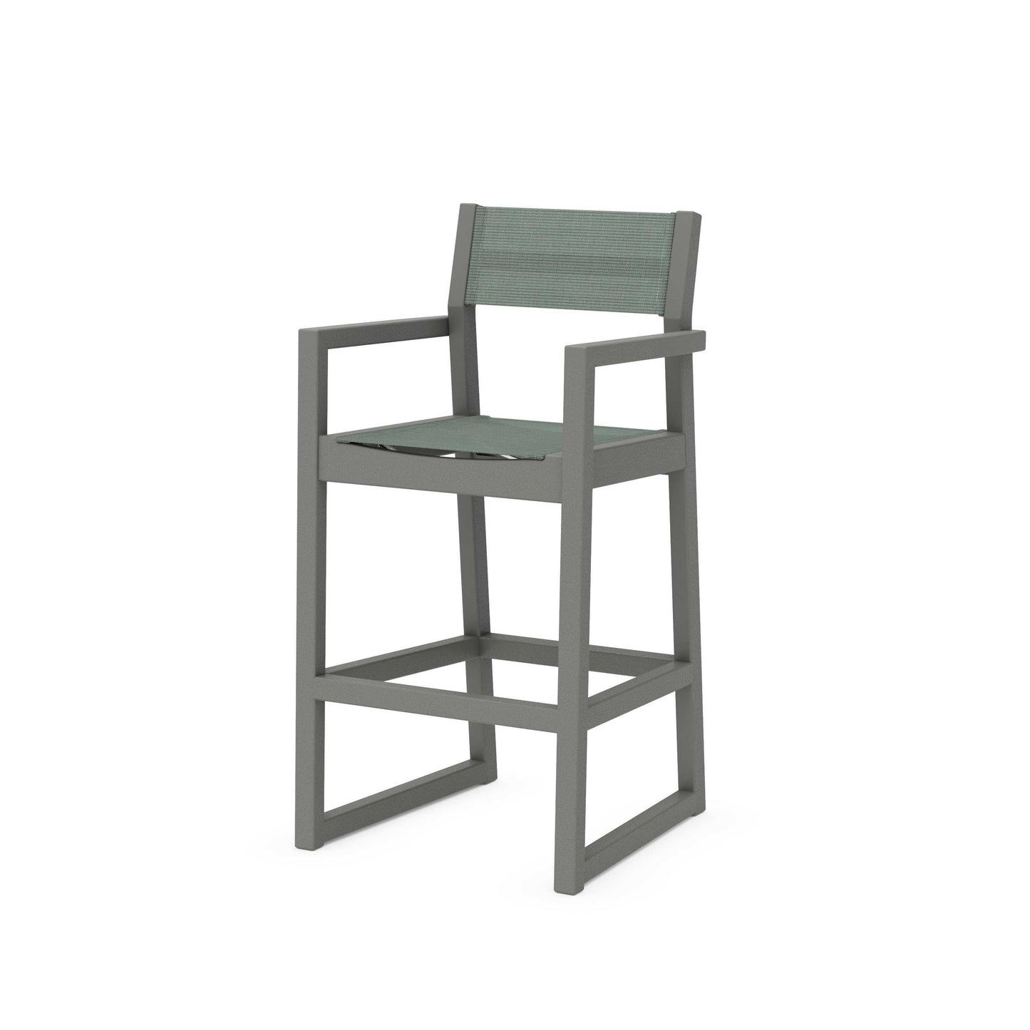 POLYWOOD EDGE Sling Bar Arm Chair — Slate Grey / Dupioni Sea Mist Sling