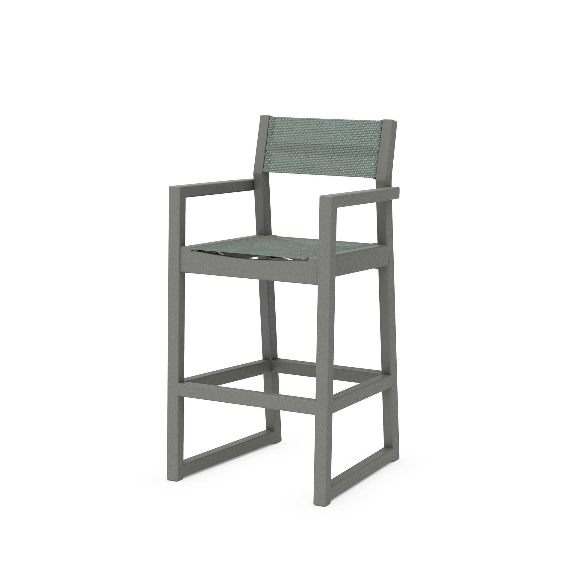 POLYWOOD EDGE Sling Bar Arm Chair — Slate Grey / Dupioni Sea Mist Sling