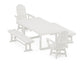 POLYWOOD Vineyard Curveback Adirondack Swivel Chair 5-Piece Dining Set with Benches — Vintage White