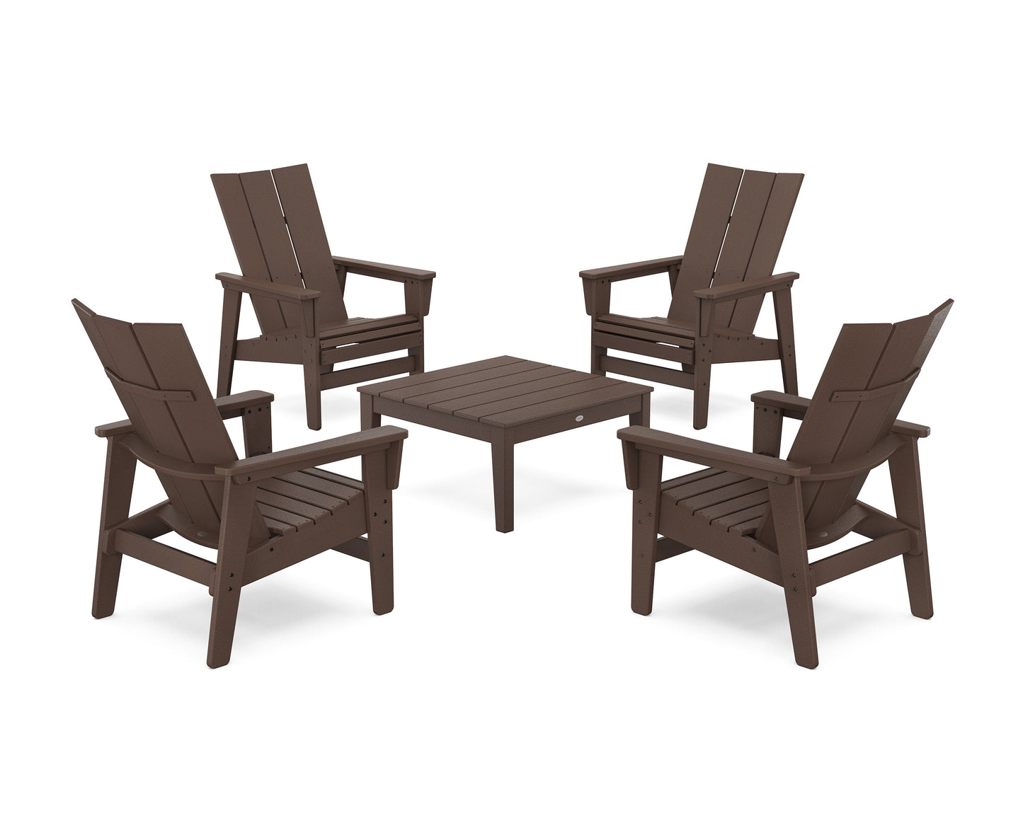 POLYWOOD 5-Piece Modern Grand Upright Adirondack Chair Conversation Group — Mahogany