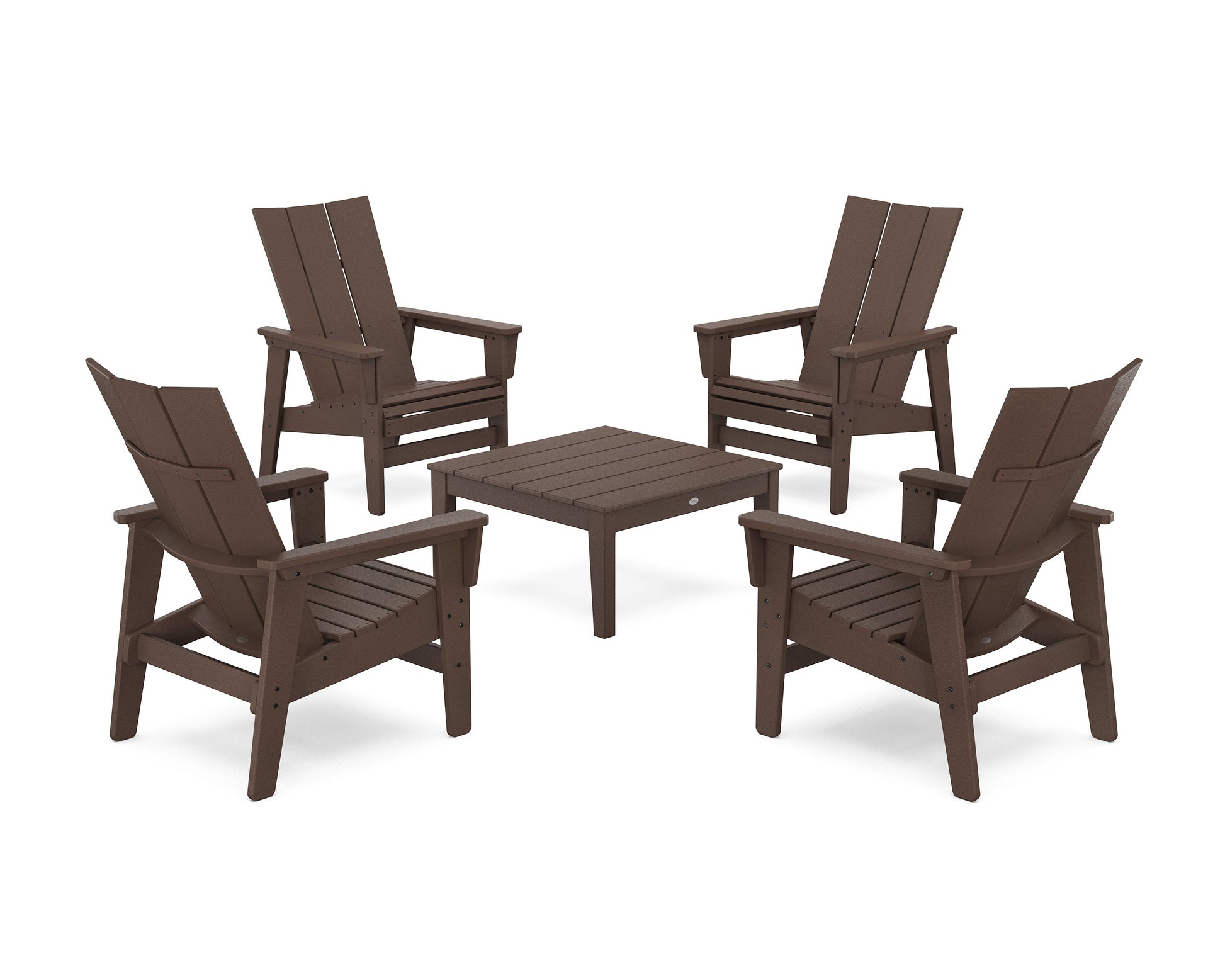 POLYWOOD 5-Piece Modern Grand Upright Adirondack Chair Conversation Group — Mahogany