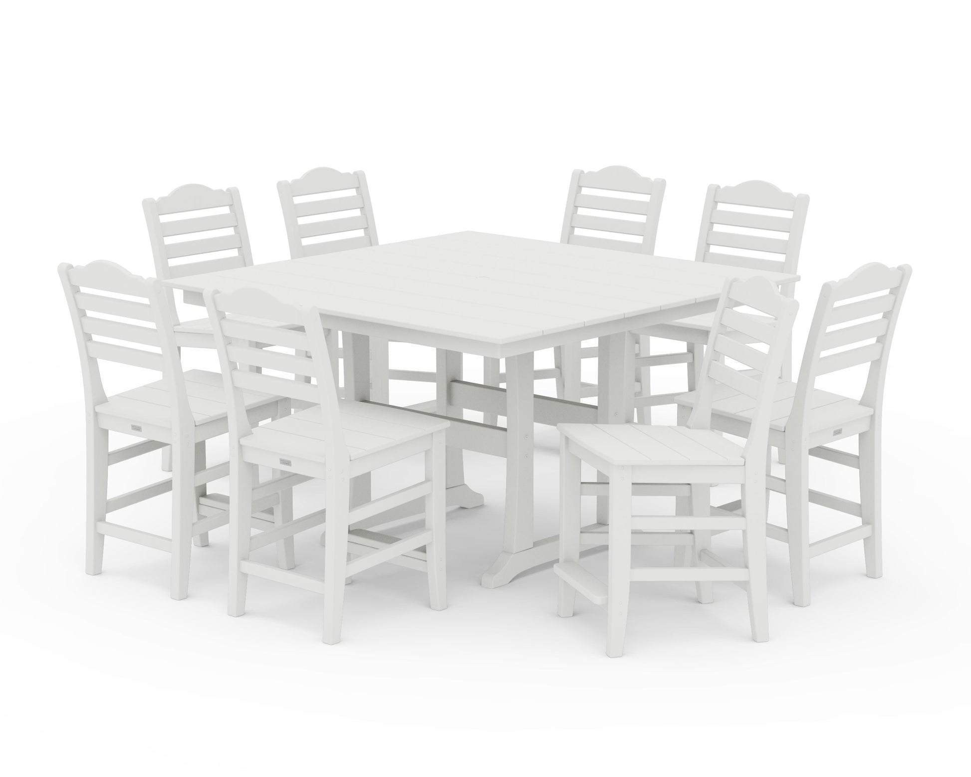 POLYWOOD Savannah Side Chair 9-Piece Square Farmhouse Counter Set with Trestle Legs — Vintage White