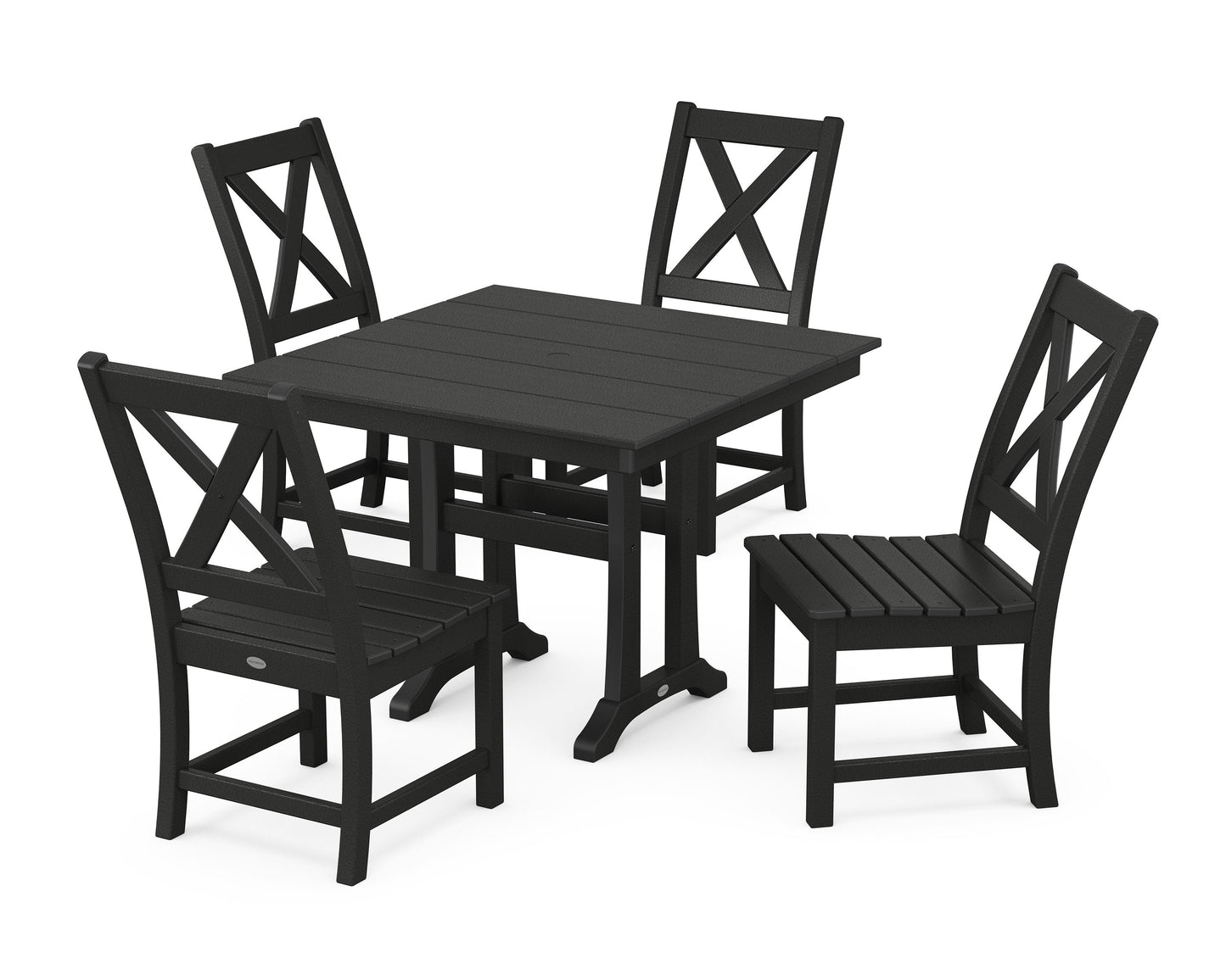 POLYWOOD Braxton Side Chair 5-Piece Farmhouse Dining Set With Trestle Legs — Black