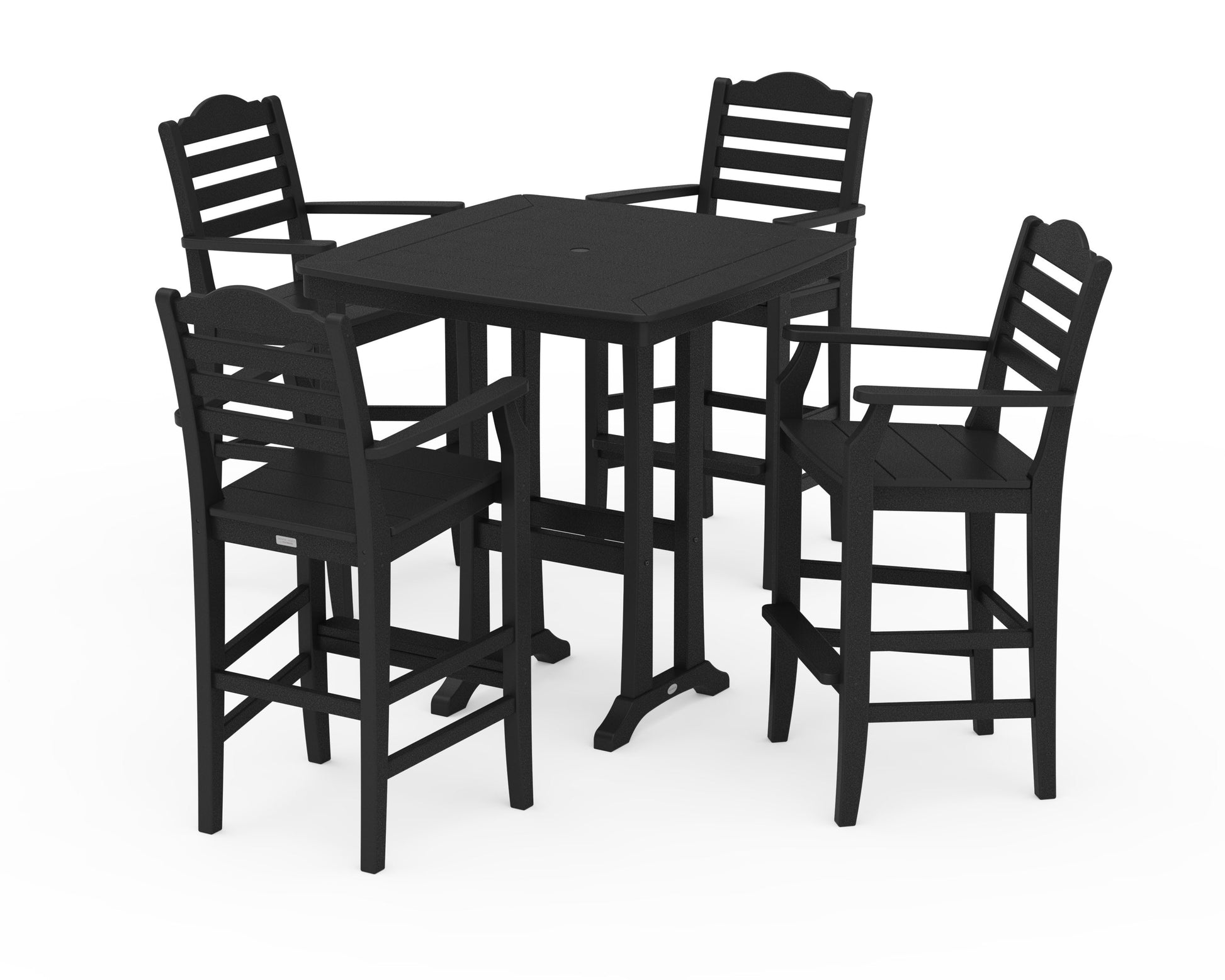 POLYWOOD Savannah 5-Piece Bar Set with Trestle Legs — Black
