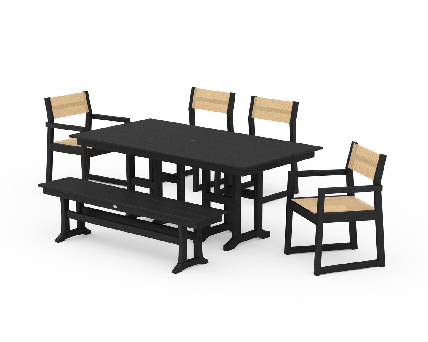 POLYWOOD EDGE Sling 6-Piece Farmhouse Dining Set — Black / Dupioni Apricot Sling