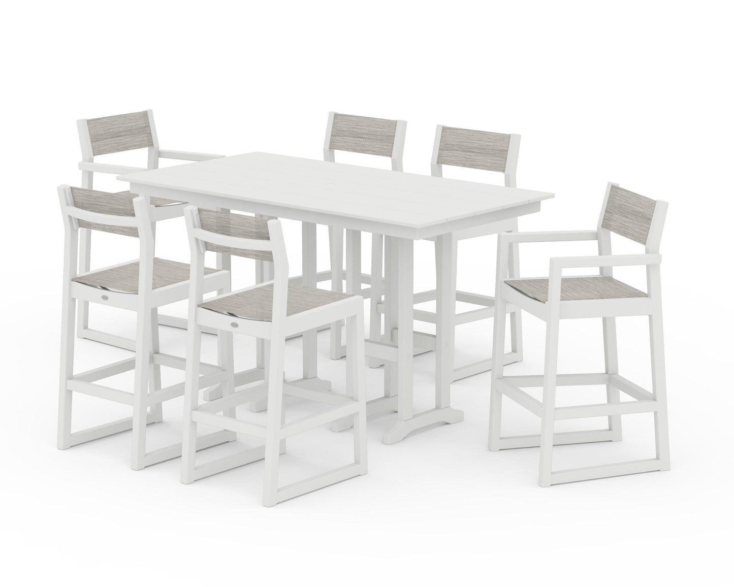 POLYWOOD EDGE Sling 7-Piece Farmhouse Bar Set — White / Birch Sling