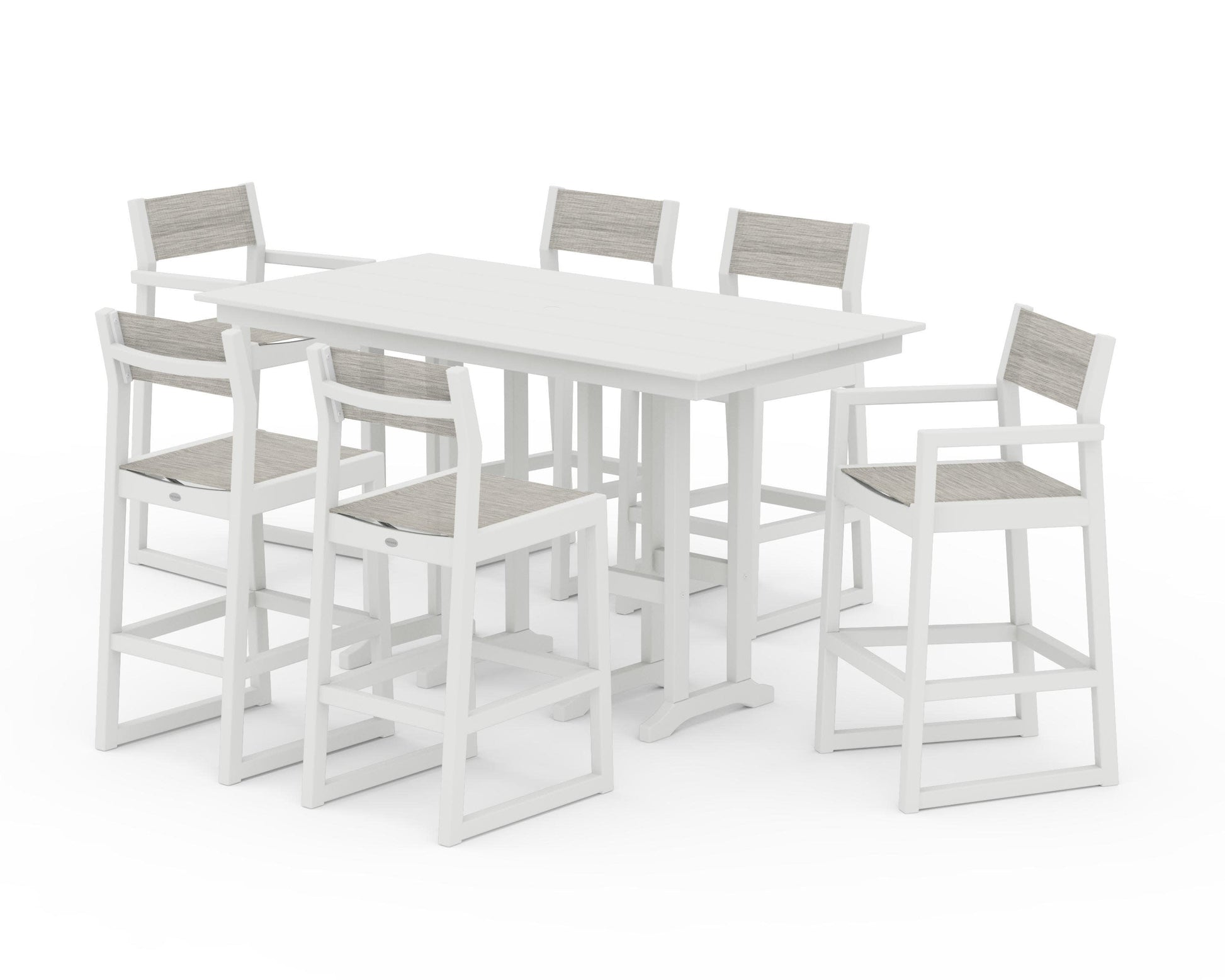 POLYWOOD EDGE Sling 7-Piece Farmhouse Bar Set — White / Birch Sling
