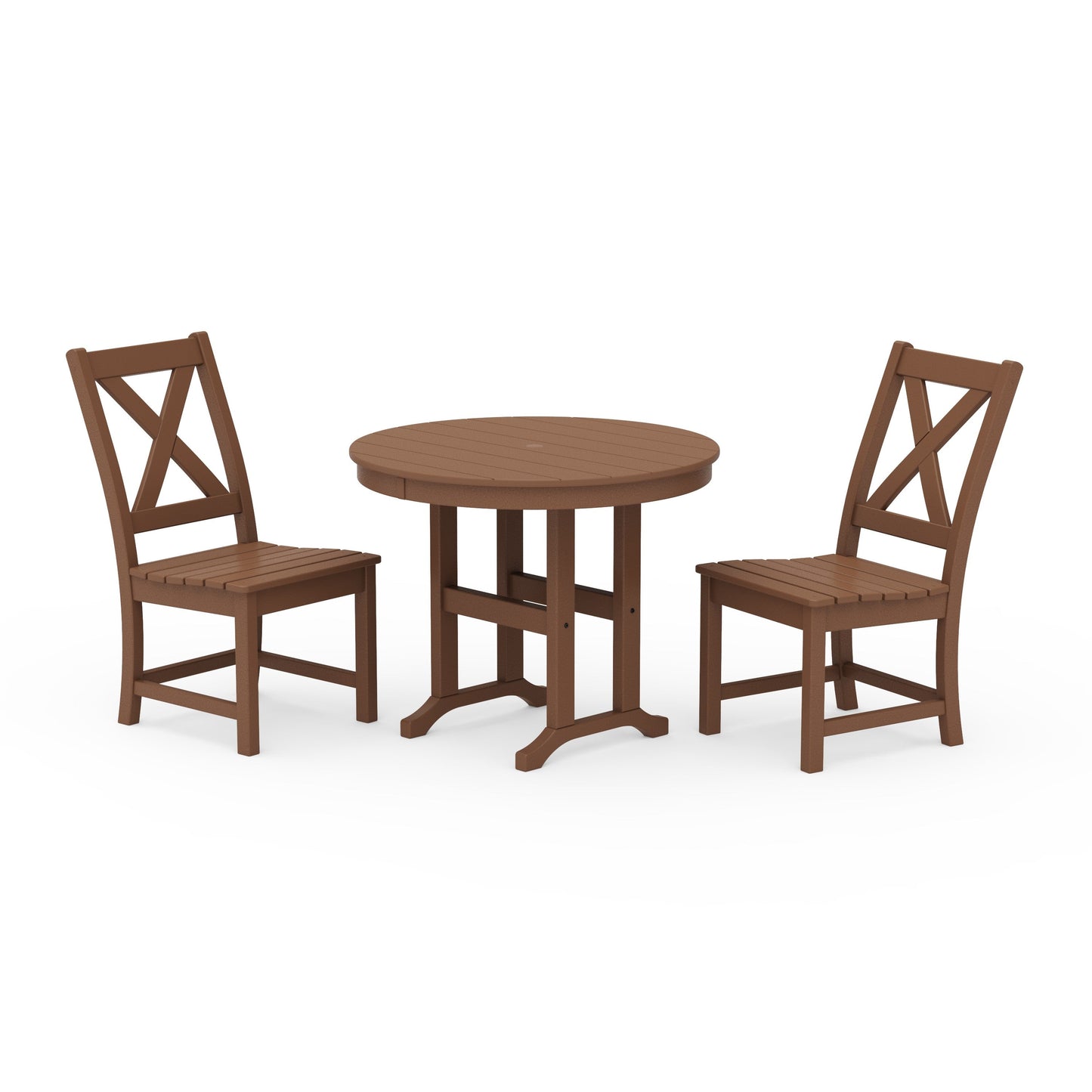 POLYWOOD Braxton Side Chair 3-Piece Round Dining Set — Teak