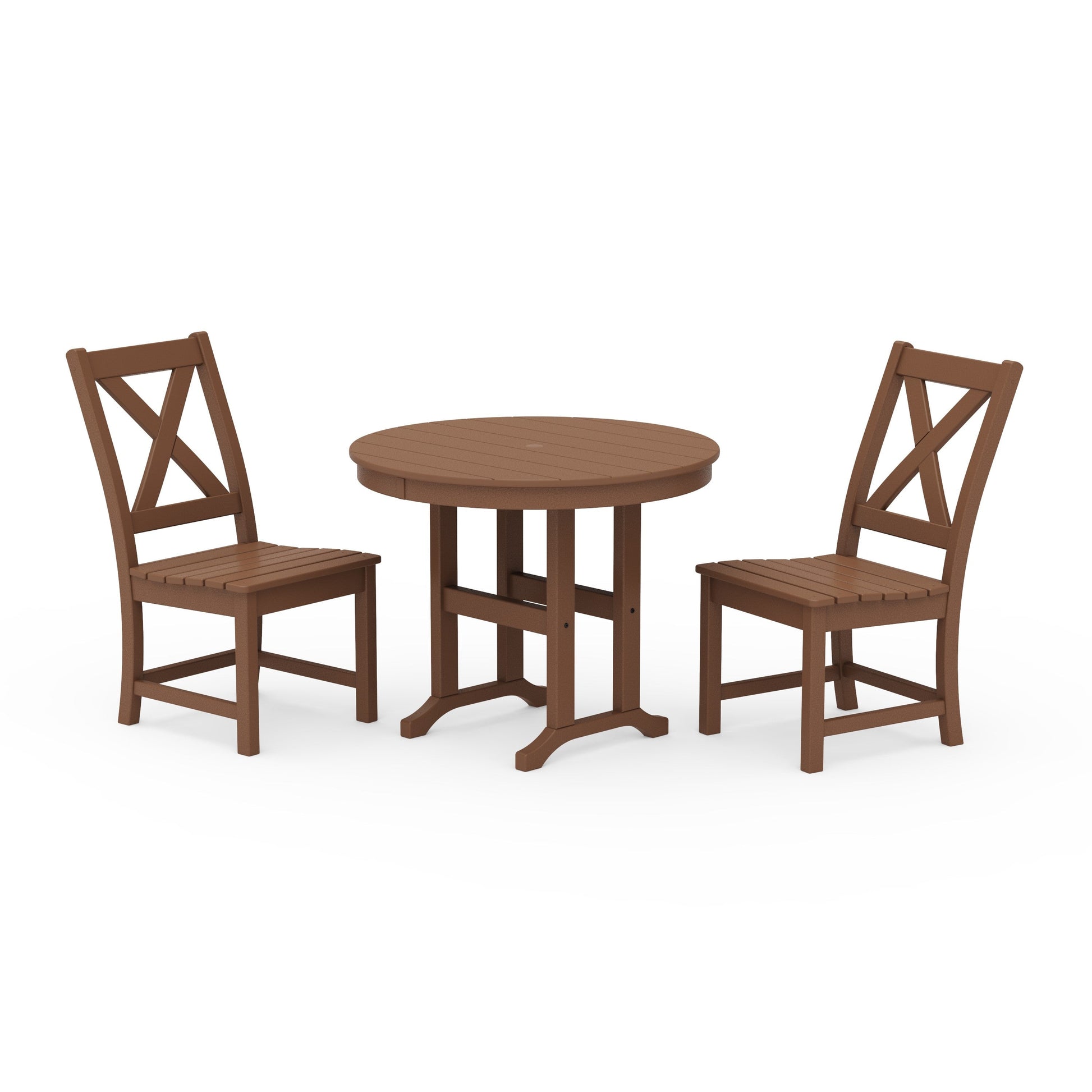 POLYWOOD Braxton Side Chair 3-Piece Round Dining Set — Teak