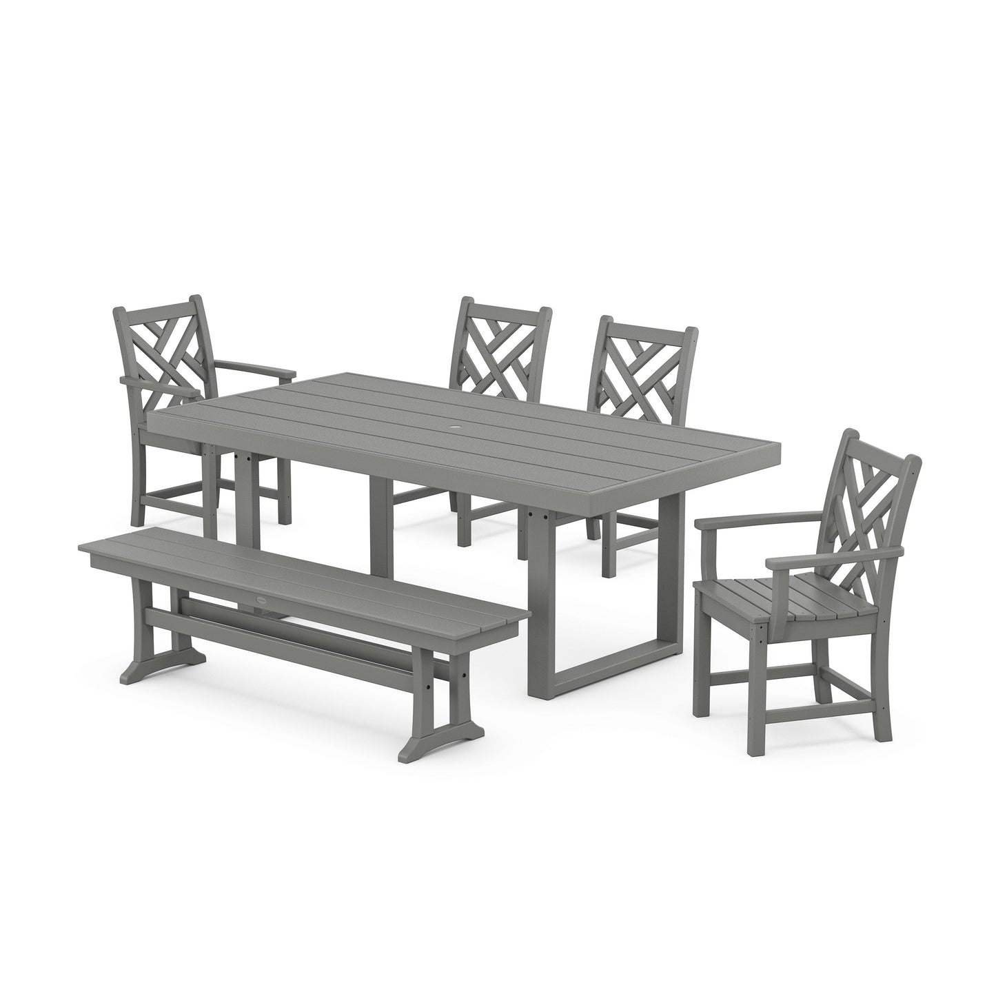 POLYWOOD Chippendale 6-Piece Dining Set with Bench — Slate Grey