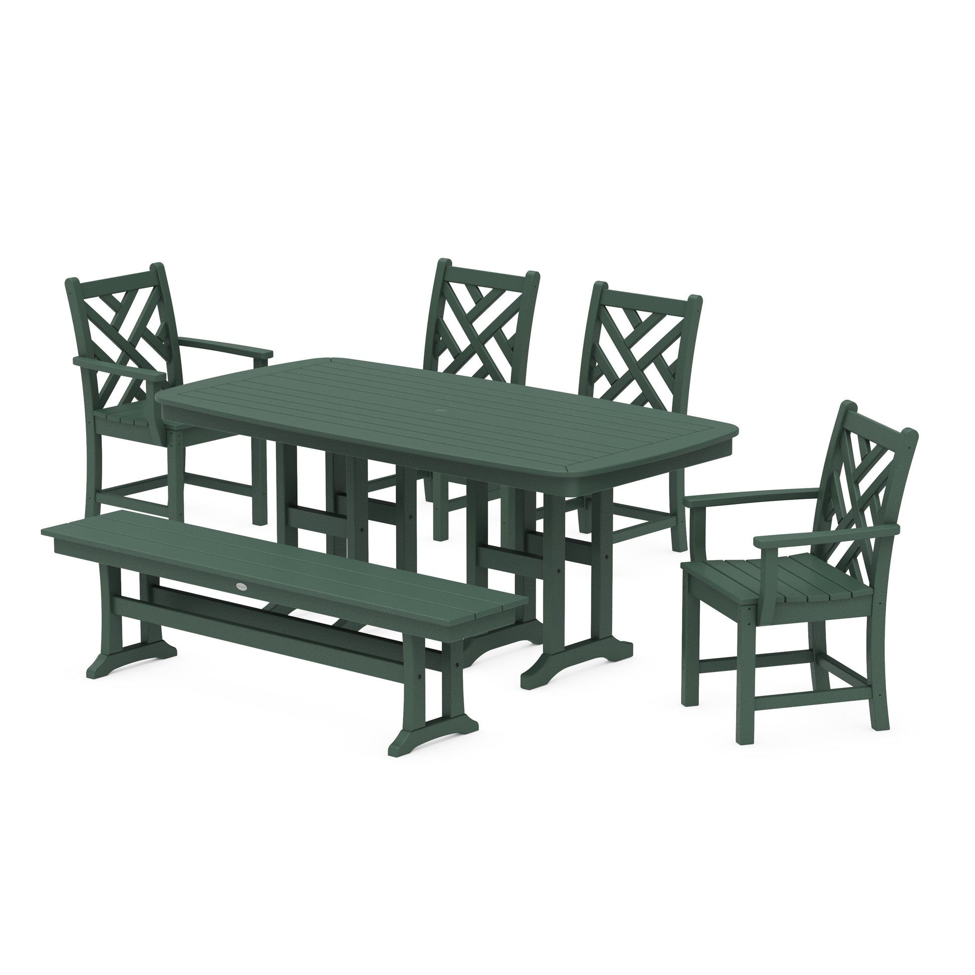 POLYWOOD Chippendale 6-Piece Dining Set with Bench — Green