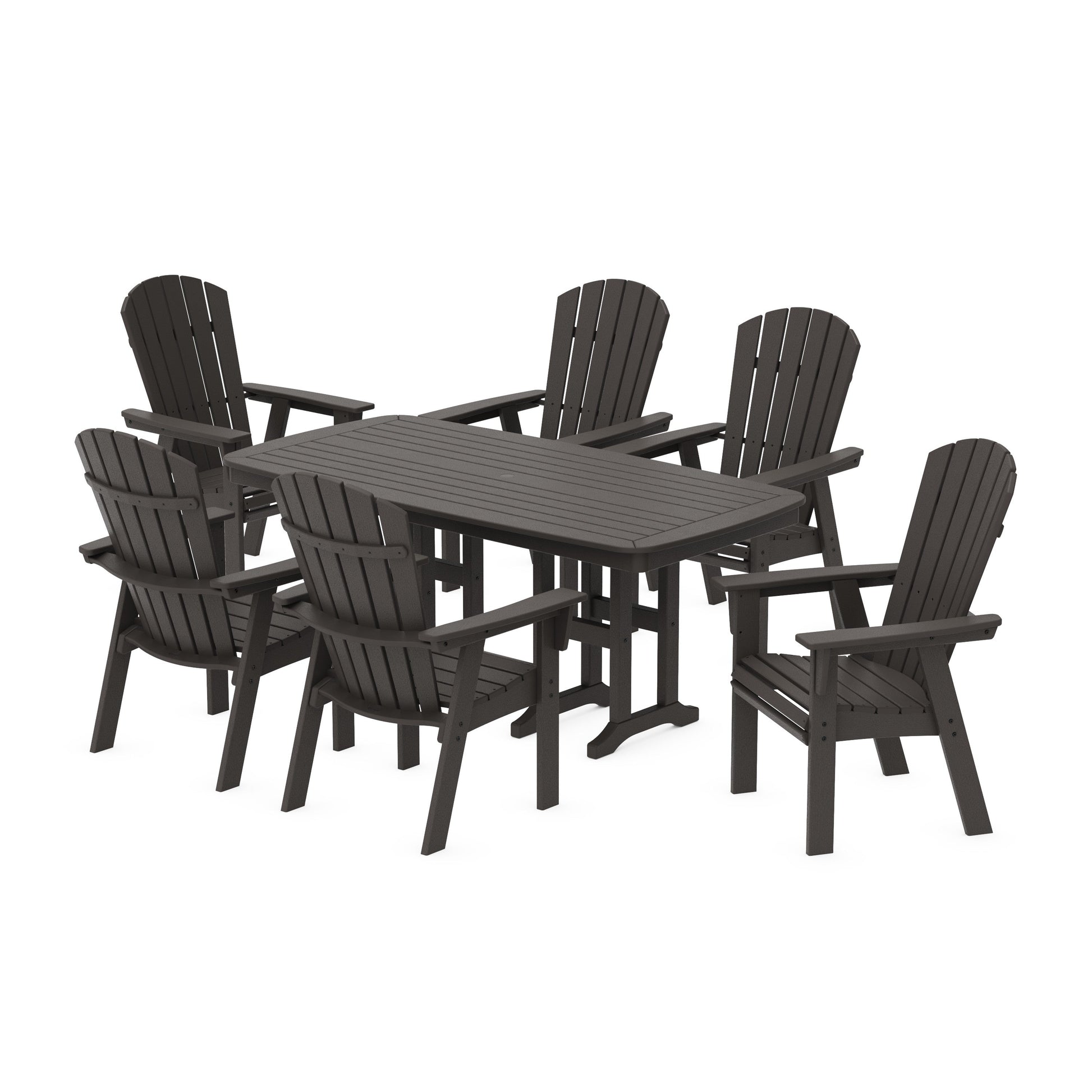 POLYWOOD Nautical Curveback Adirondack 7-Piece Dining Set — Vintage Coffee