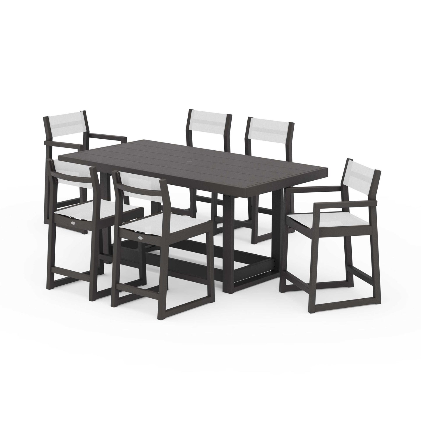 POLYWOOD EDGE Sling 7-Piece Counter Table Set — Vintage Coffee / White Sling