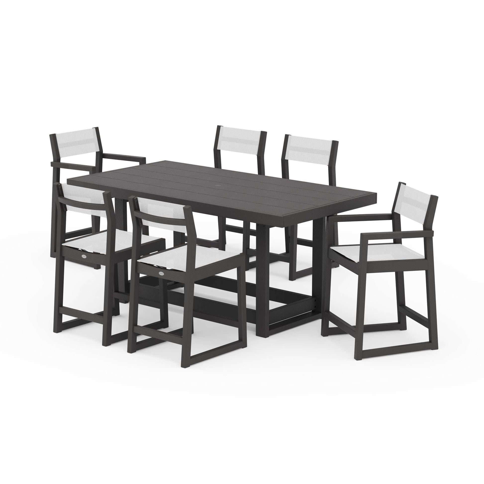 POLYWOOD EDGE Sling 7-Piece Counter Table Set — Vintage Coffee / White Sling
