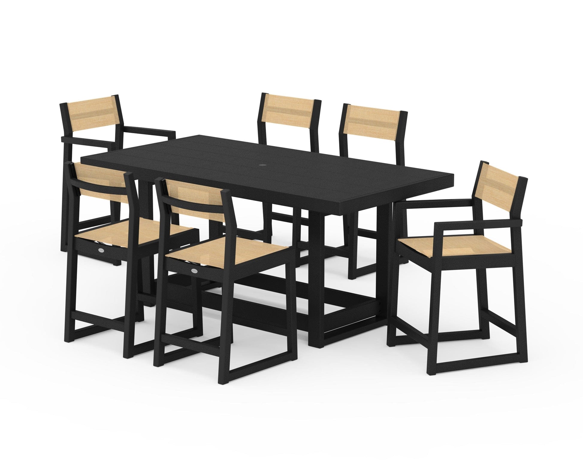 POLYWOOD EDGE Sling 7-Piece Counter Table Set — Black / Dupioni Apricot Sling