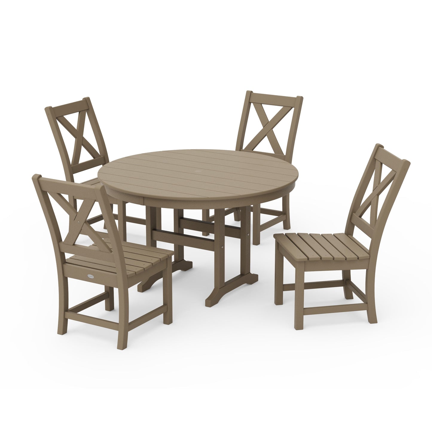 POLYWOOD Braxton Side Chair 5-Piece Round Dining Set — Vintage Sahara