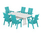 POLYWOOD Modern Curveback Adirondack 7-Piece Dining Set with Trestle Legs — Aruba / White