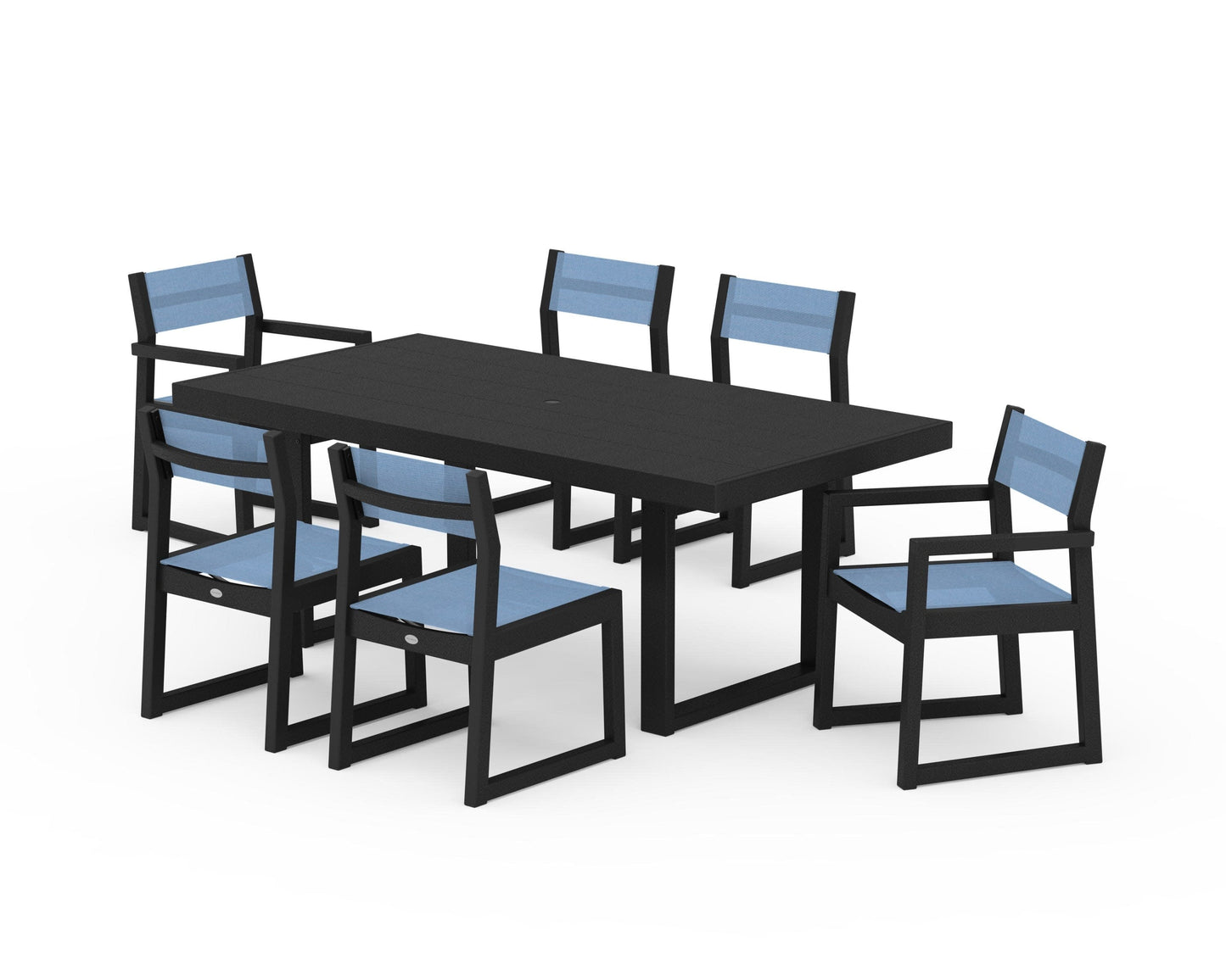POLYWOOD EDGE Sling 7-Piece Dining Set — Black / Poolside Sling