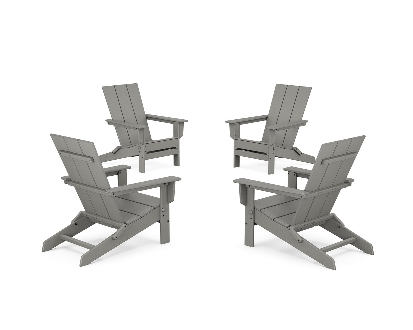 POLYWOOD 4-Piece Modern Studio Folding Adirondack Chair Conversation Set — Slate Grey