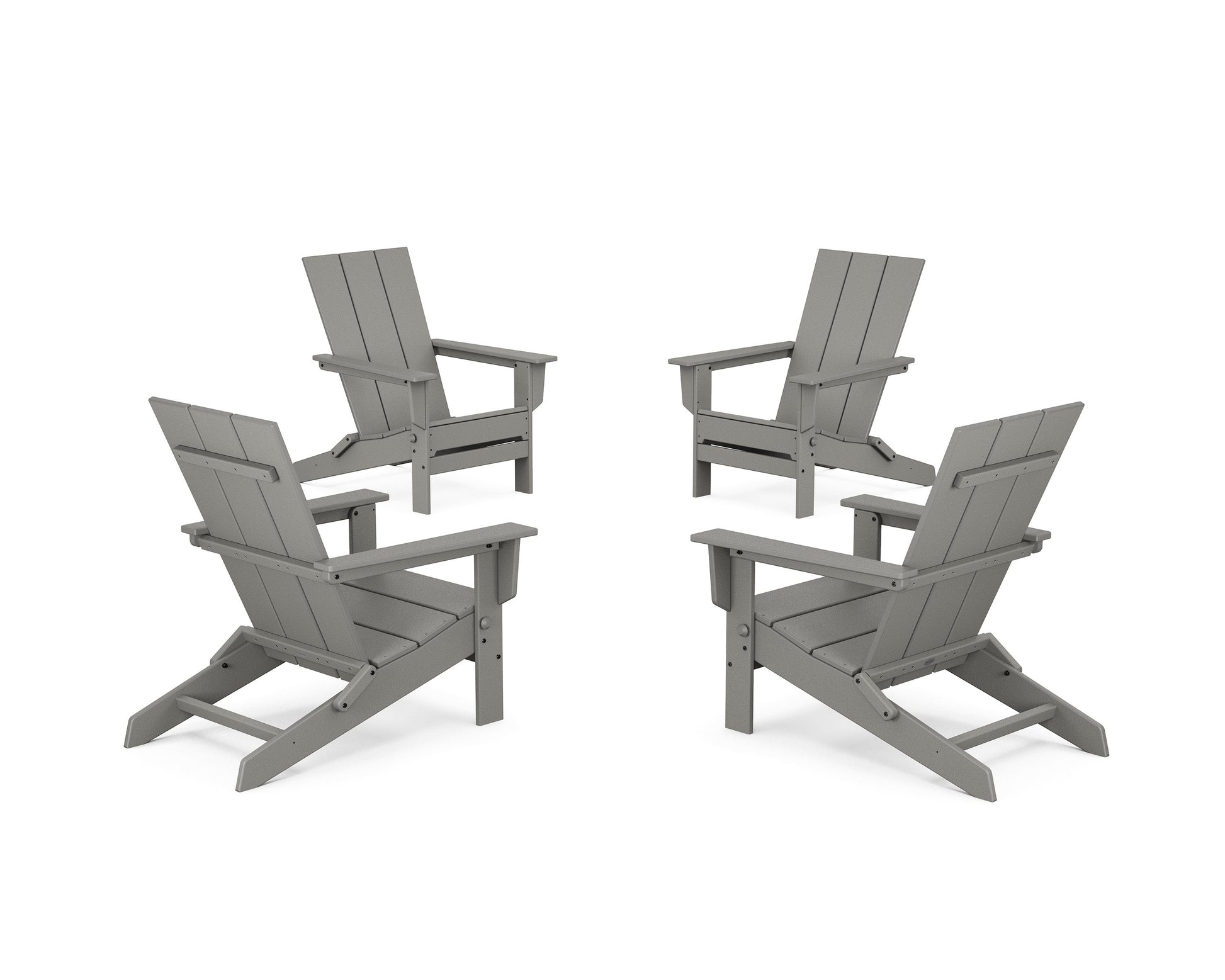 POLYWOOD 4-Piece Modern Studio Folding Adirondack Chair Conversation Set — Slate Grey