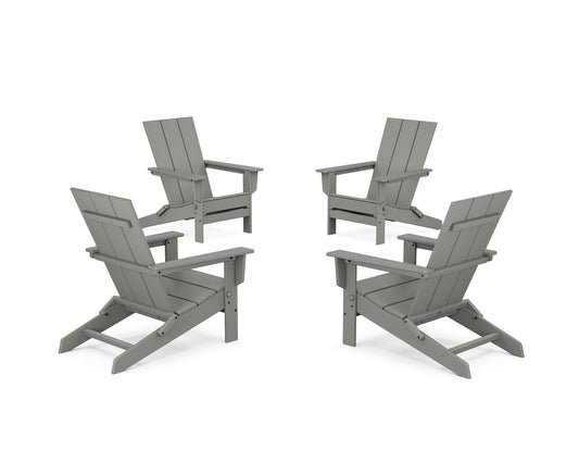 POLYWOOD 4-Piece Modern Studio Folding Adirondack Chair Conversation Set — Slate Grey