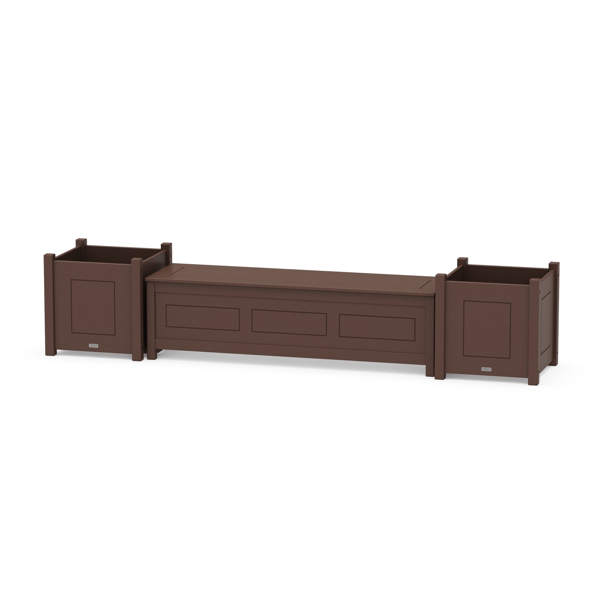 POLYWOOD 60" Country Living Straight Planter Storage Bench Set- Large — Mahogany