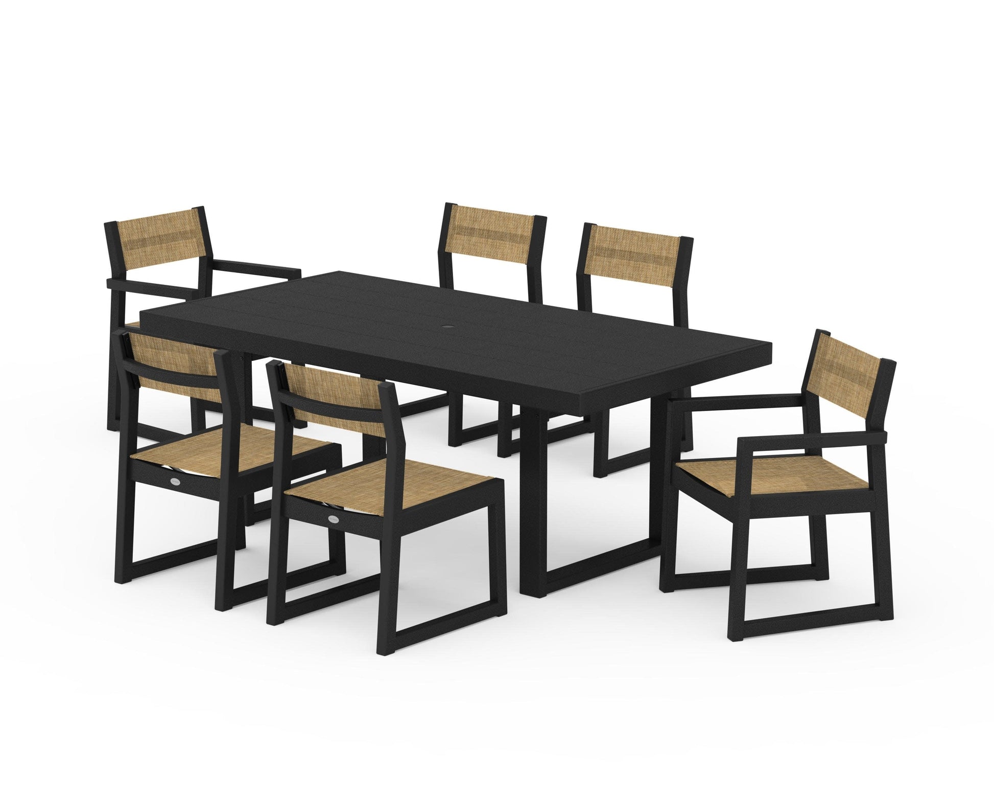 POLYWOOD EDGE Sling 7-Piece Dining Set — Black / Burlap Sling
